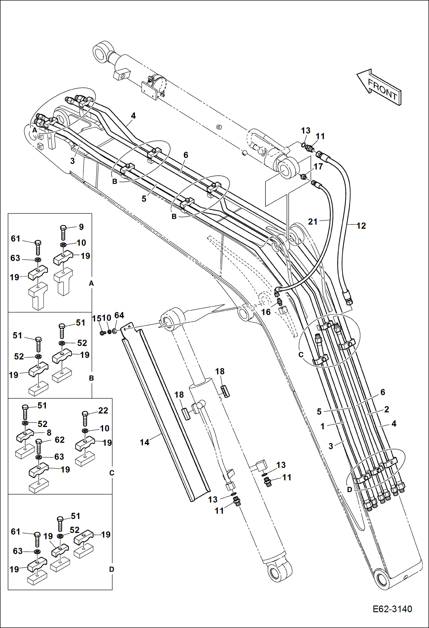Схема запчастей Bobcat E62 - HYDRAULIC CIRCUITRY (Boom) HYDRAULIC SYSTEM