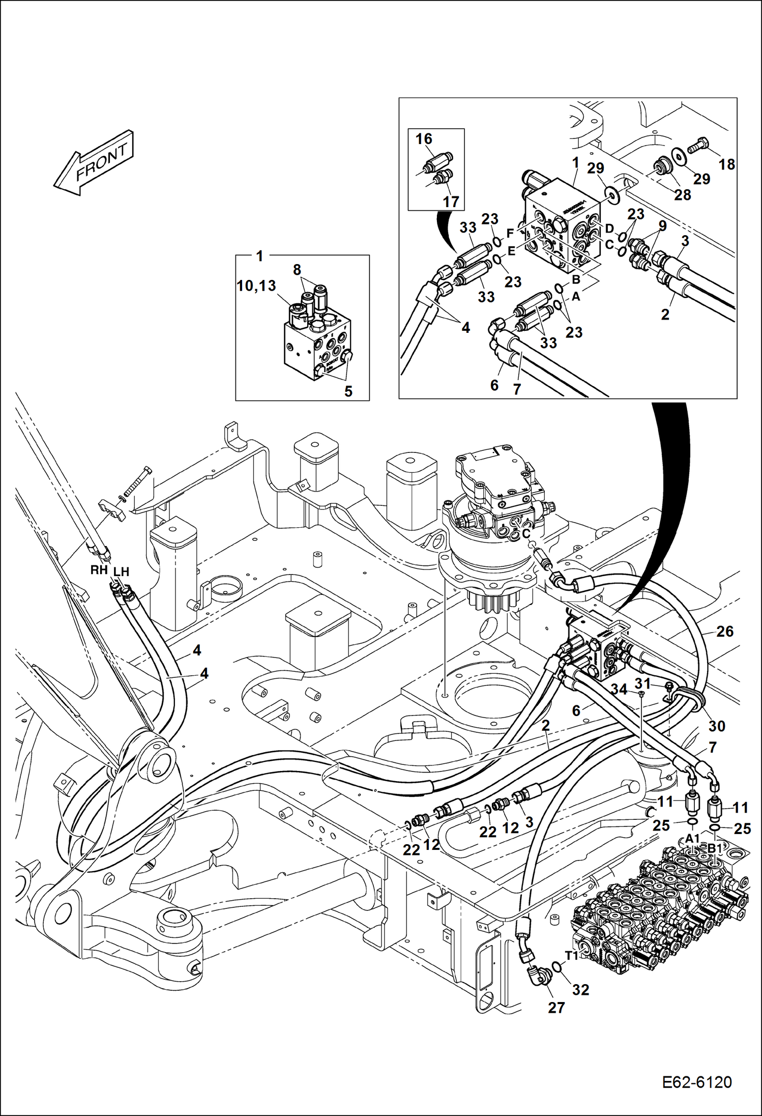 Схема запчастей Bobcat E62 - HYDRAULIC CIRCUITRY (Slew Motor & Valve) HYDRAULIC SYSTEM