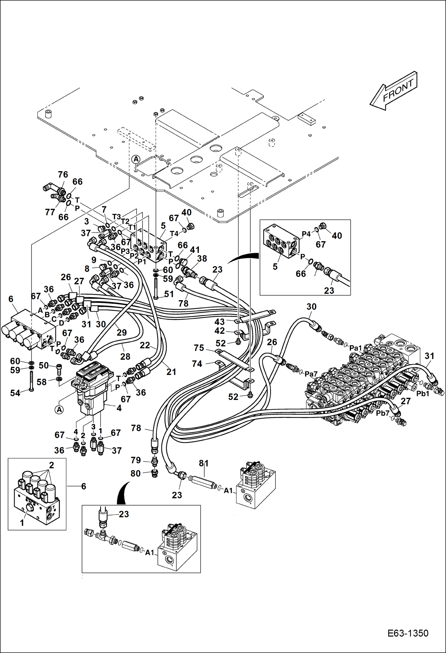 Схема запчастей Bobcat E62 - HYDRAULIC CIRCUITRY (Travel & Pedal Valves) HYDRAULIC SYSTEM