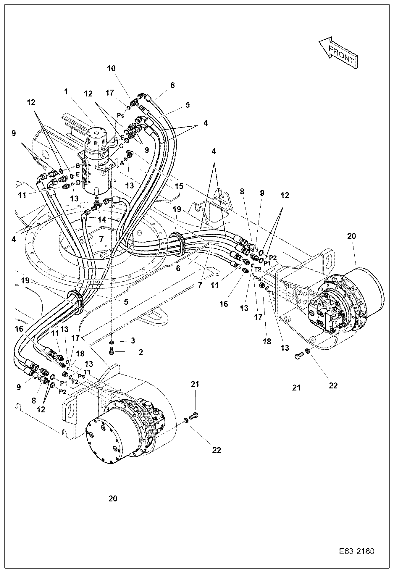Схема запчастей Bobcat E62 - HYDRAULIC CIRCUITRY (Travel) HYDRAULIC SYSTEM
