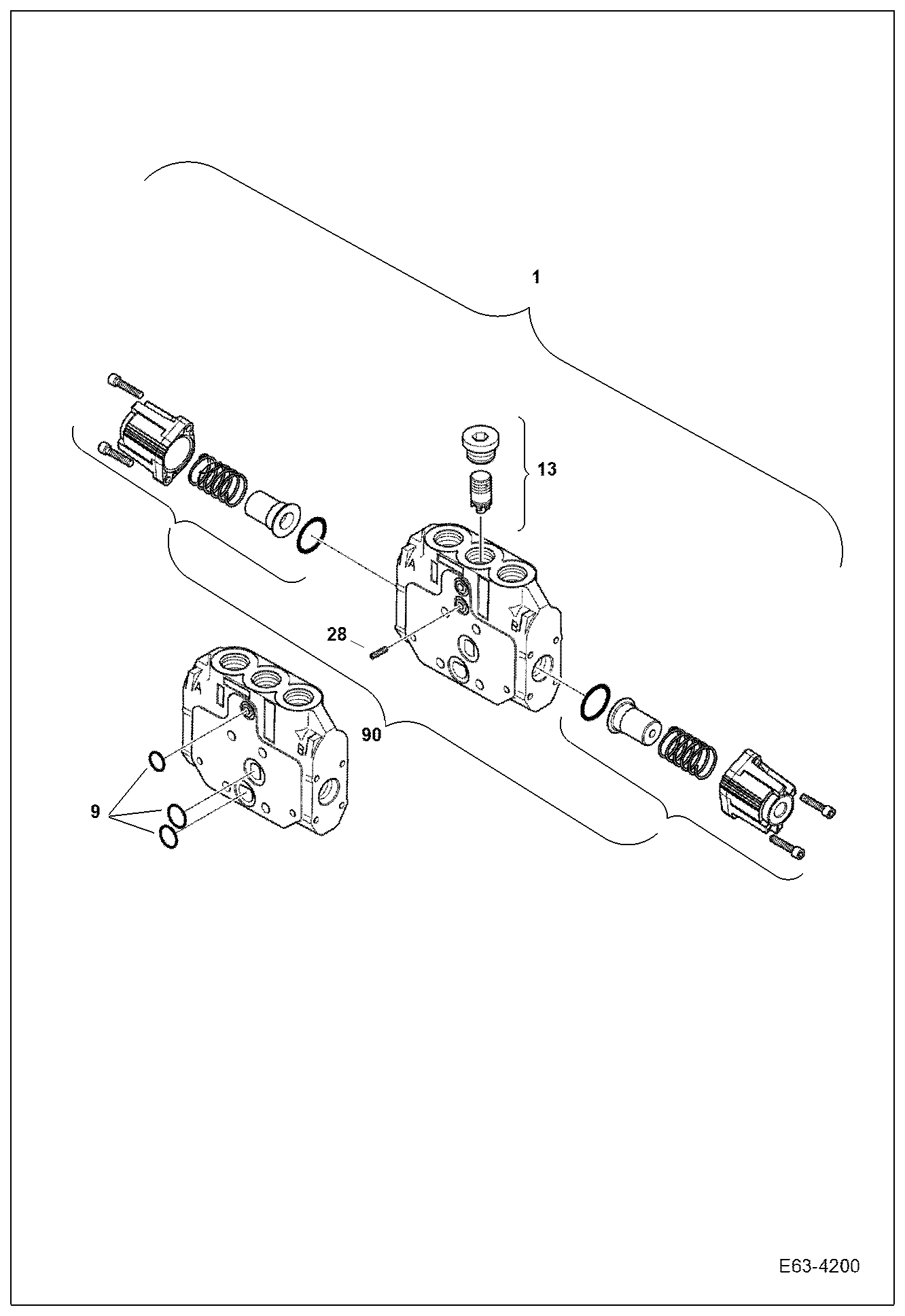 Схема запчастей Bobcat E62 - VALVE SECTION (Travel RH) HYDRAULIC SYSTEM