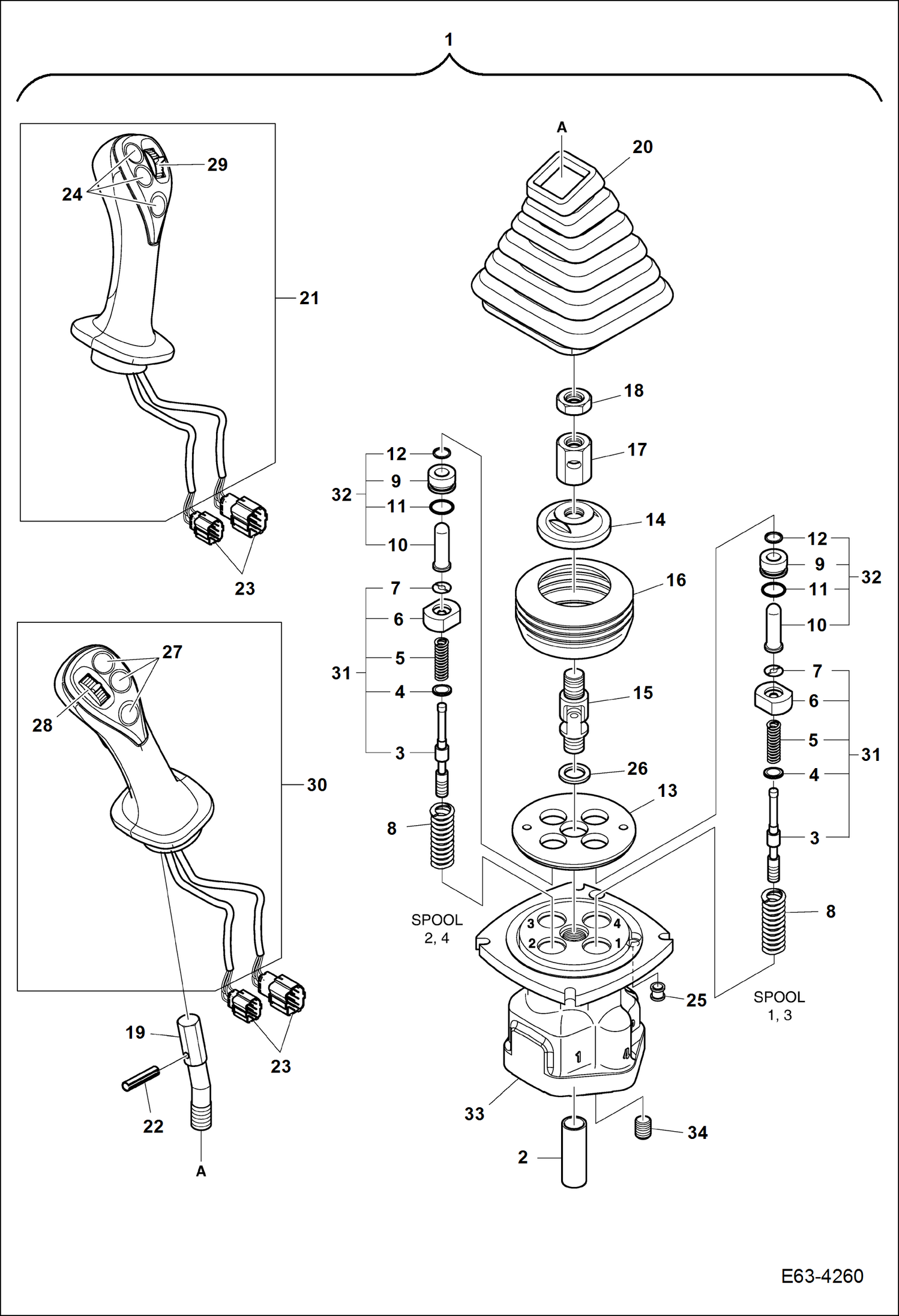 Схема запчастей Bobcat E62 - JOYSTICKS HYDRAULIC SYSTEM