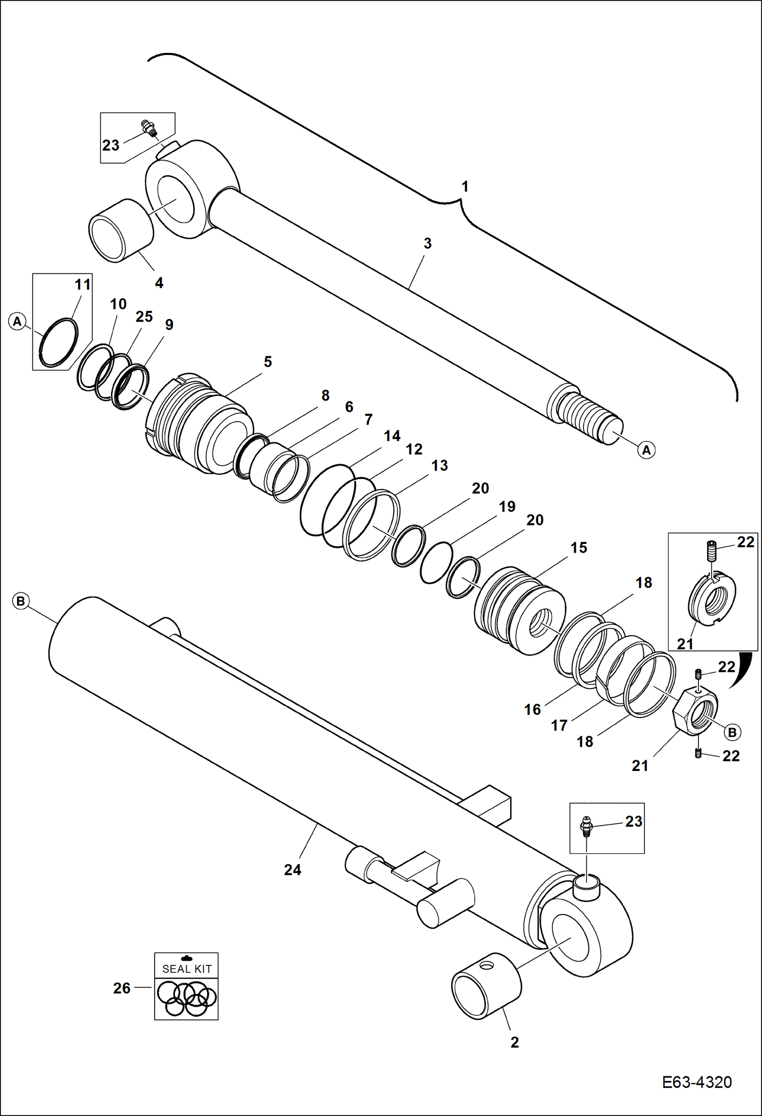 Схема запчастей Bobcat E62 - BUCKET CYLINDER HYDRAULIC SYSTEM