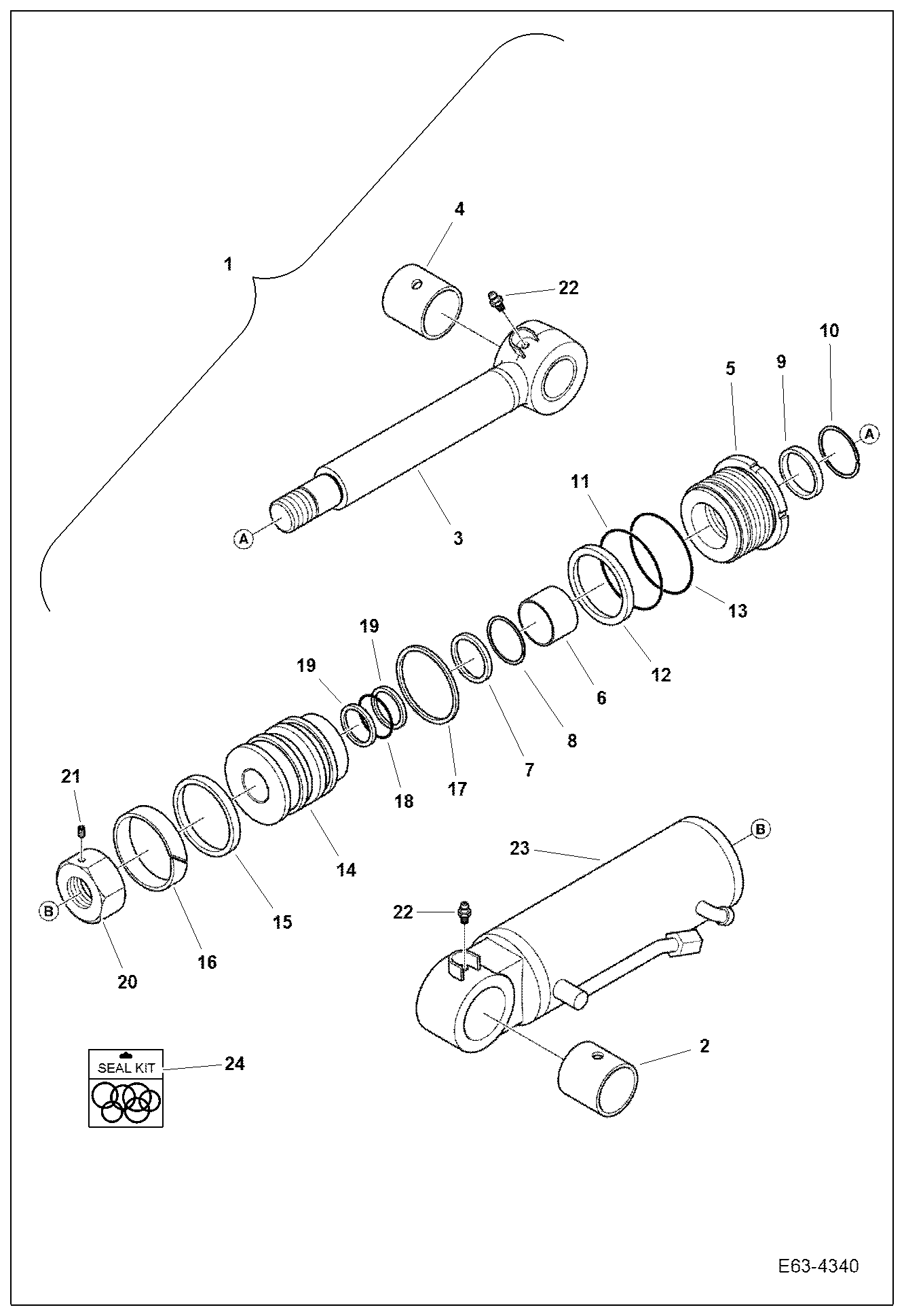 Схема запчастей Bobcat E62 - BLADE CYLINDER (Non Check) HYDRAULIC SYSTEM