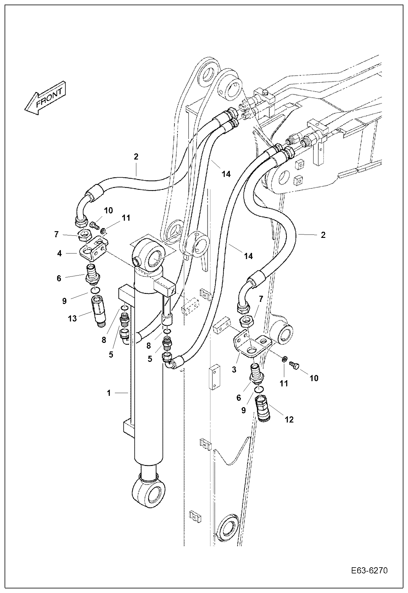 Схема запчастей Bobcat E62 - HYDRAULIC CIRCUITRY (Arm 1.6 m) ACCESSORIES & OPTIONS