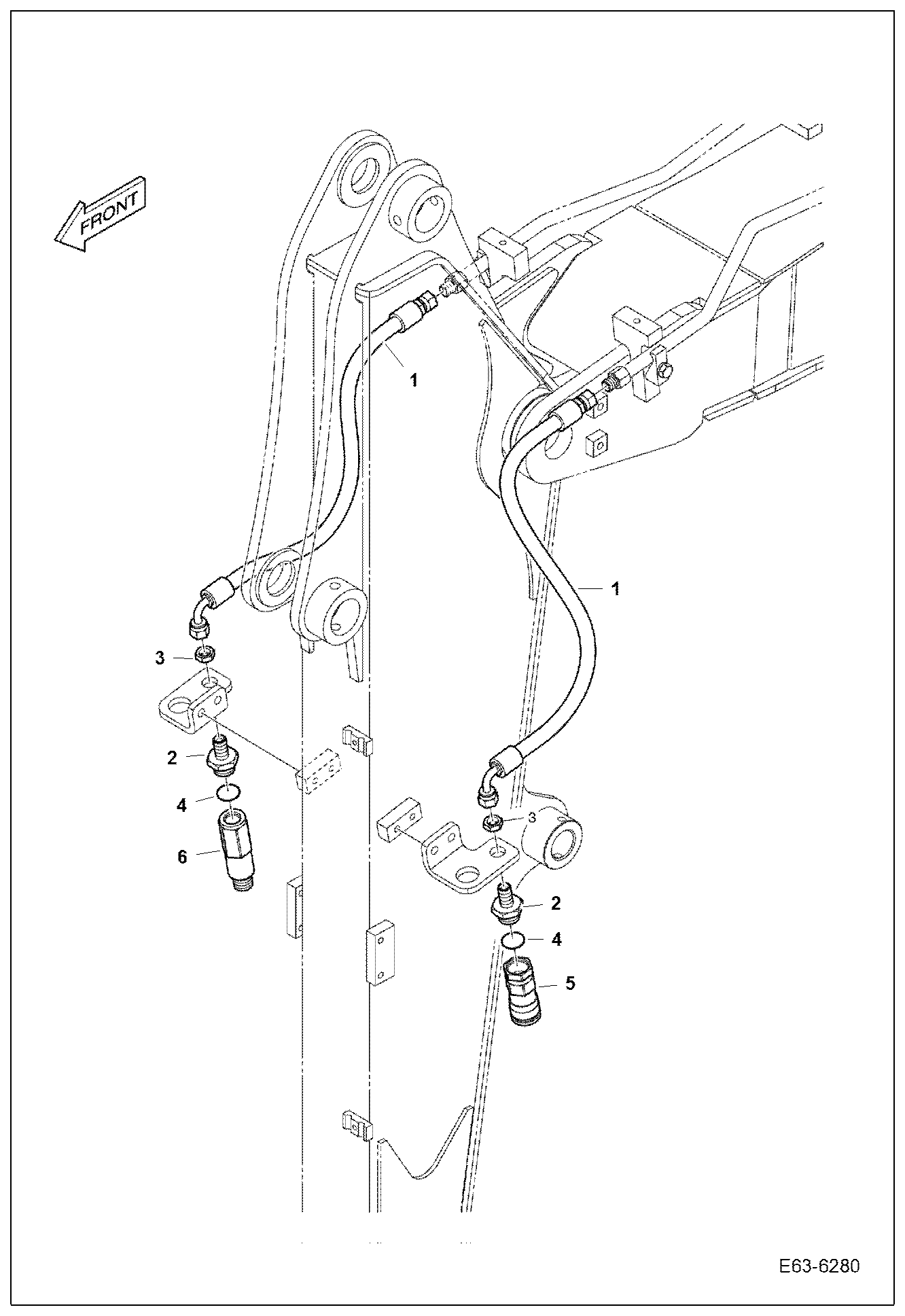 Схема запчастей Bobcat E62 - HYDRAULIC CIRCUITRY (Arm 1.6 m) (Rotating) ACCESSORIES & OPTIONS