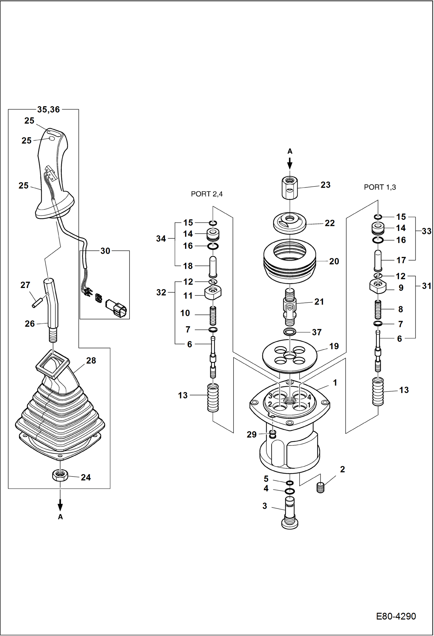 Схема запчастей Bobcat E80 - JOYSTICK VALVES HYDRAULIC SYSTEM