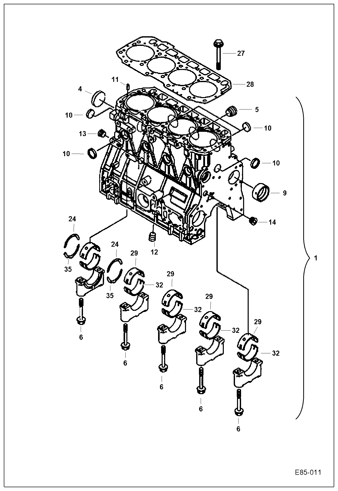 Схема запчастей Bobcat E85 - CRANKCASE (Cylinder Block) POWER UNIT