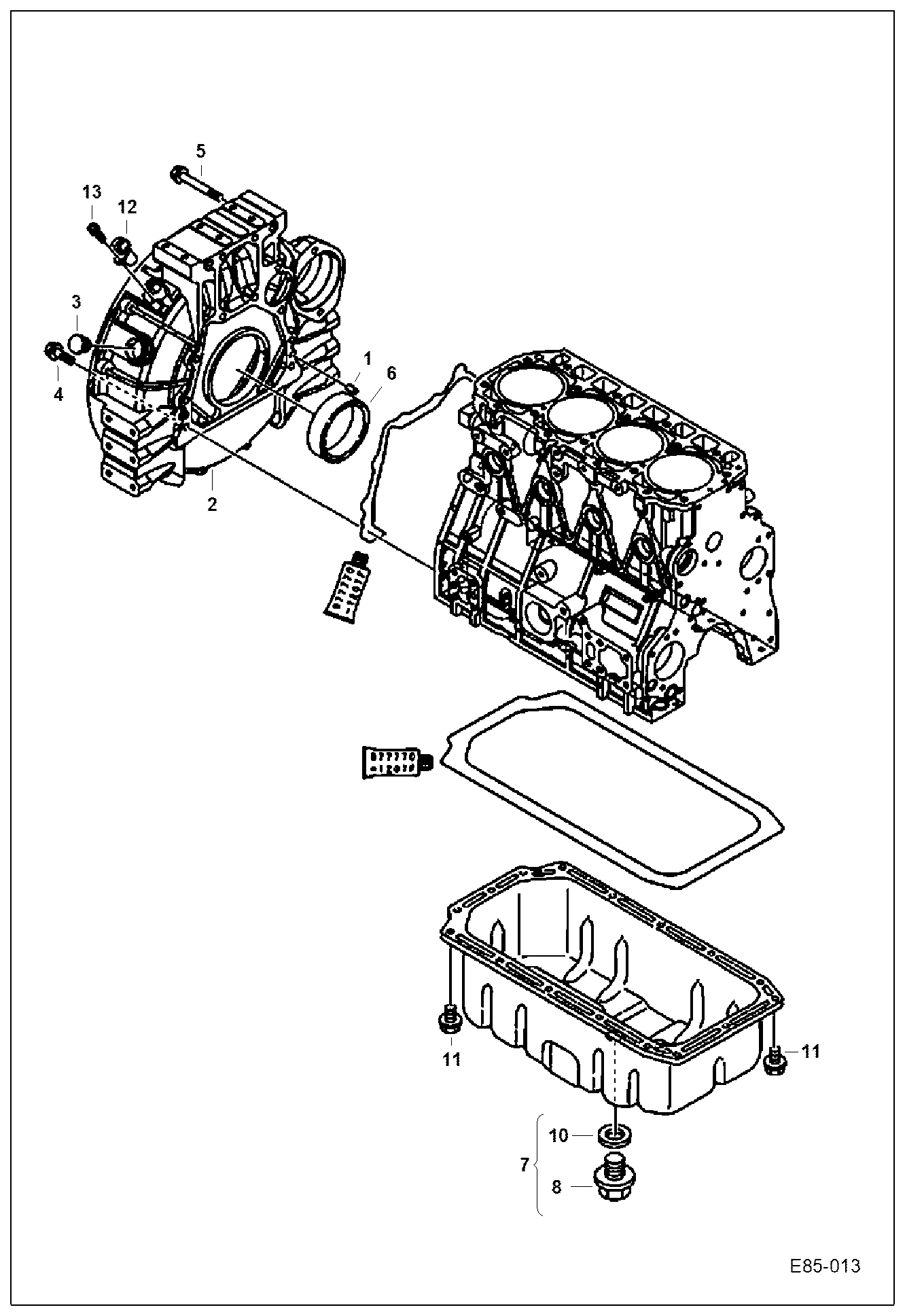 Схема запчастей Bobcat E85 - OIL PAN & FLYWHEEL HOUSING POWER UNIT