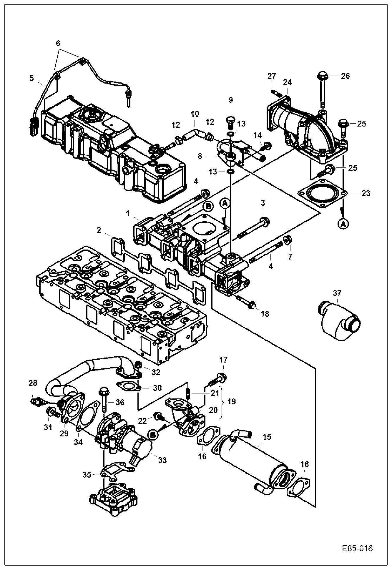Схема запчастей Bobcat E85 - MANIFOLD (Exhaust) POWER UNIT