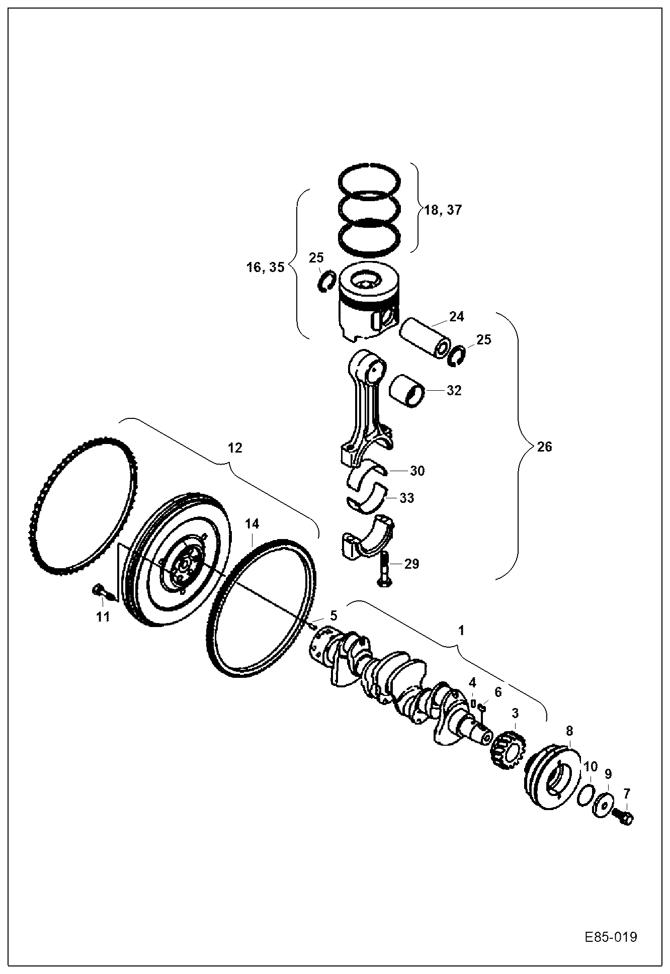 Схема запчастей Bobcat E85 - CRANKSHAFT POWER UNIT
