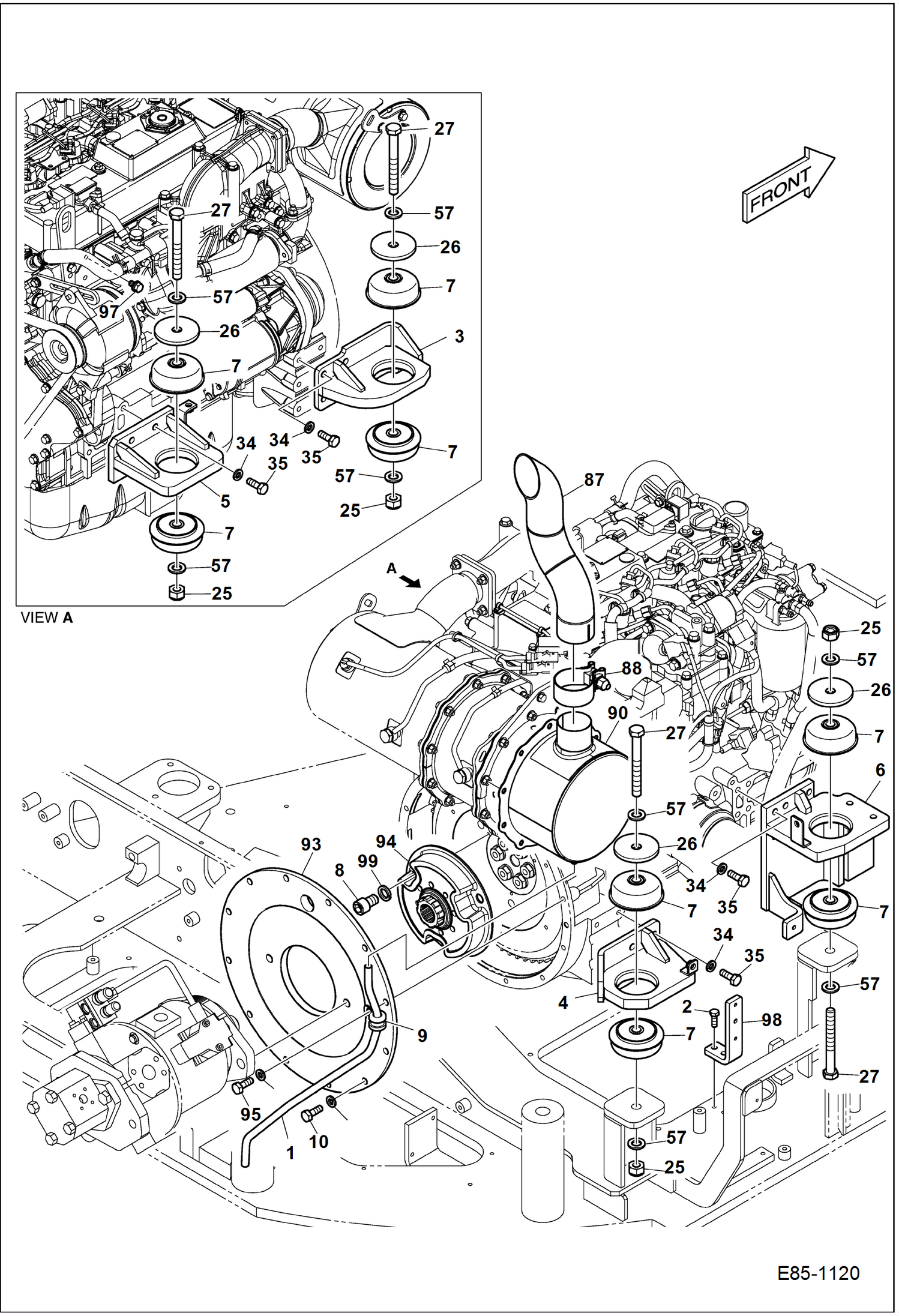 Схема запчастей Bobcat E85 - ENGINE & ATTACHING PARTS (Engine Mounting) POWER UNIT