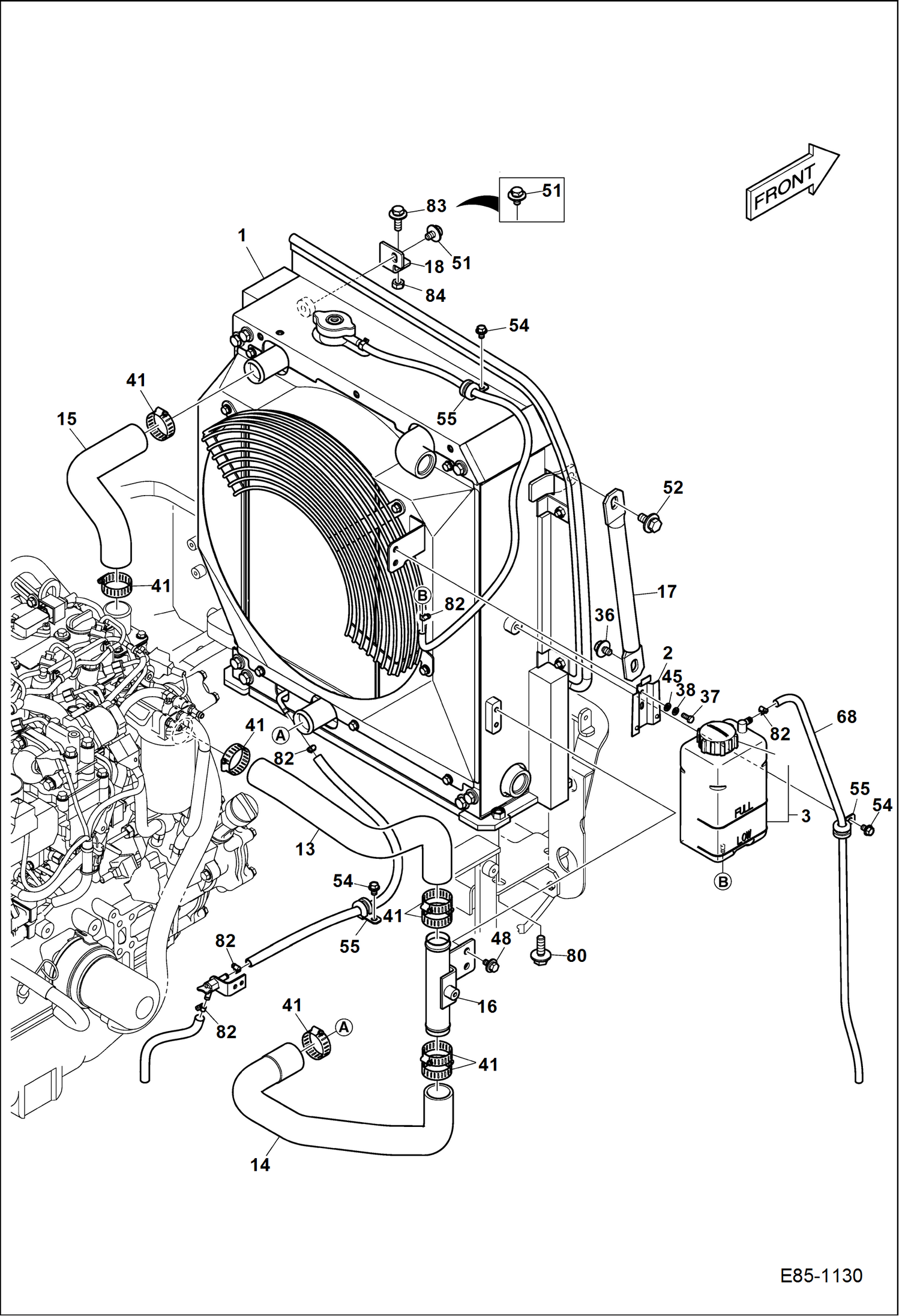 Схема запчастей Bobcat E85 - ENGINE & ATTACHING PARTS (Radiator Mounting) POWER UNIT