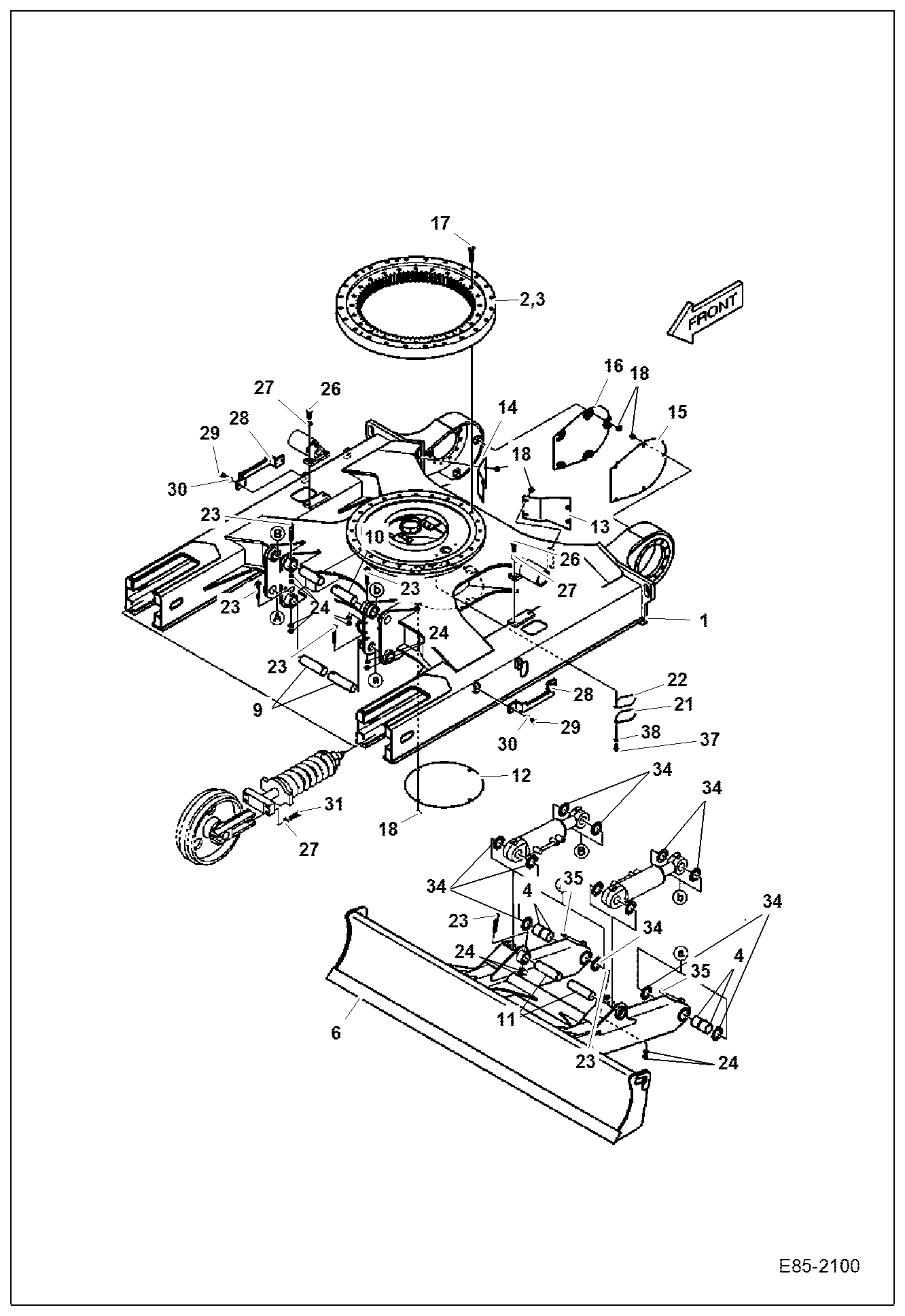 Схема запчастей Bobcat E85 - UNDERCARRIAGE (Track Frame & Blade) UNDERCARRIAGE