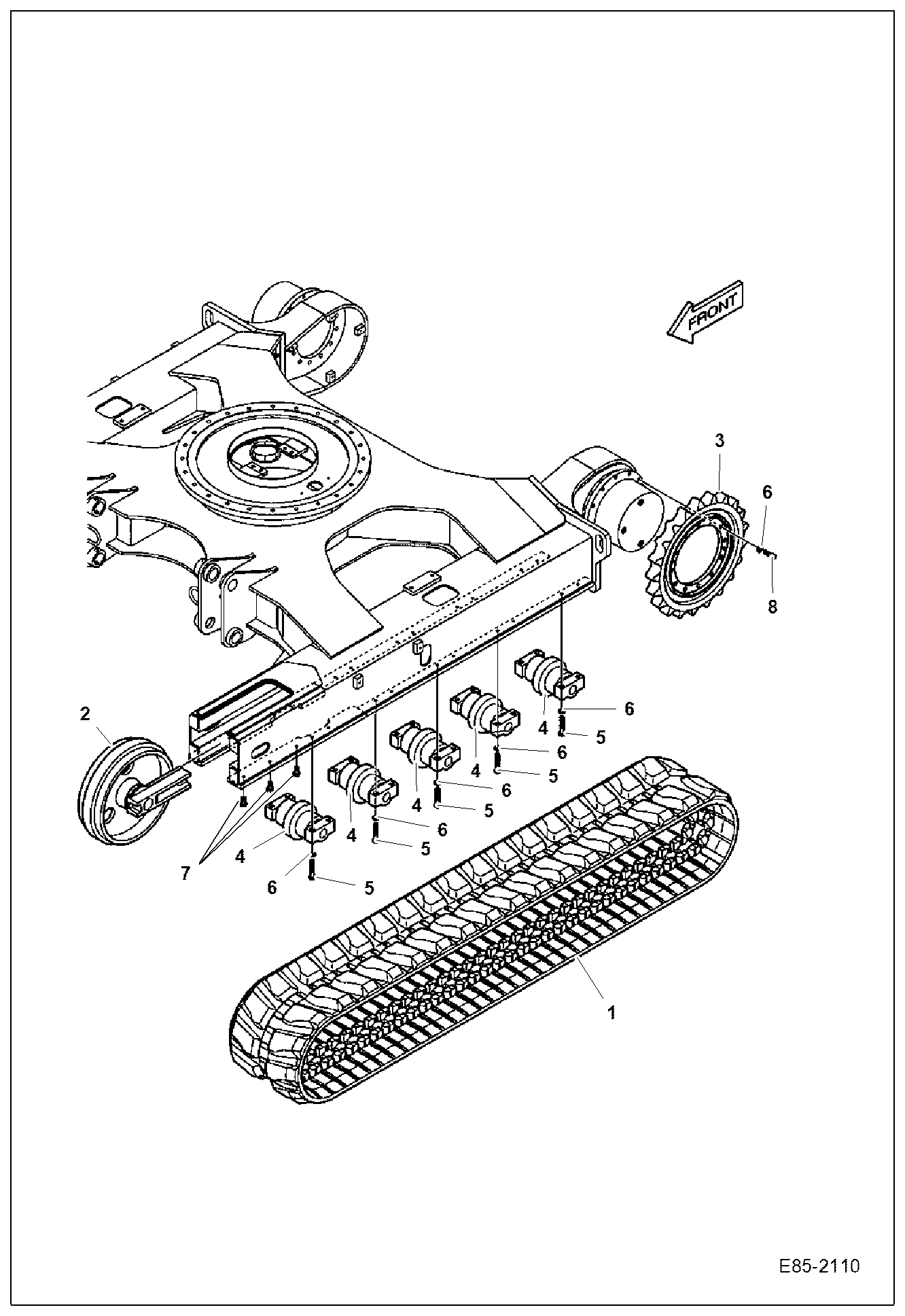 Схема запчастей Bobcat E85 - UNDERCARRIAGE (Track, Rollers & Idler) UNDERCARRIAGE