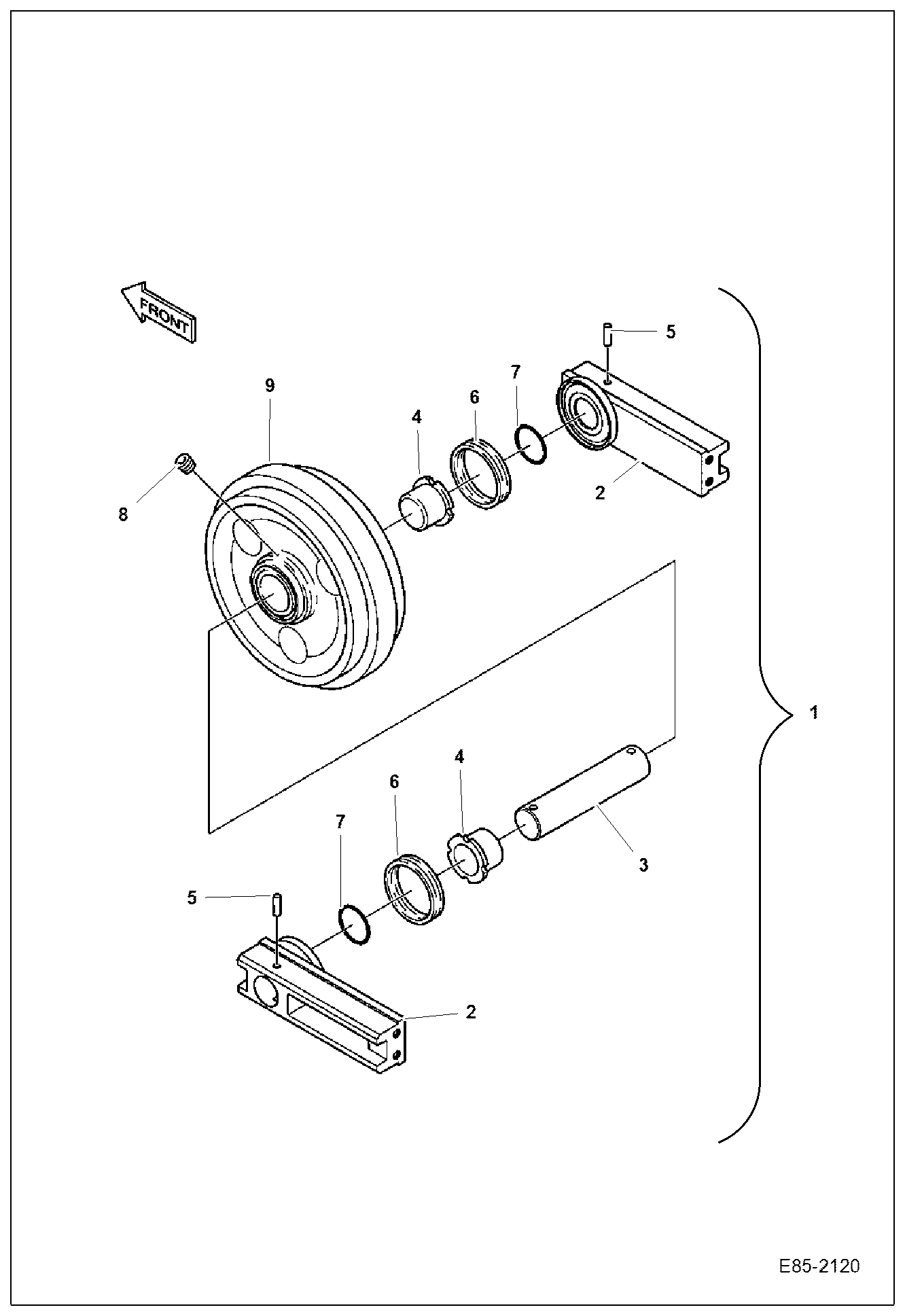 Схема запчастей Bobcat E85 - FRONT IDLER UNDERCARRIAGE