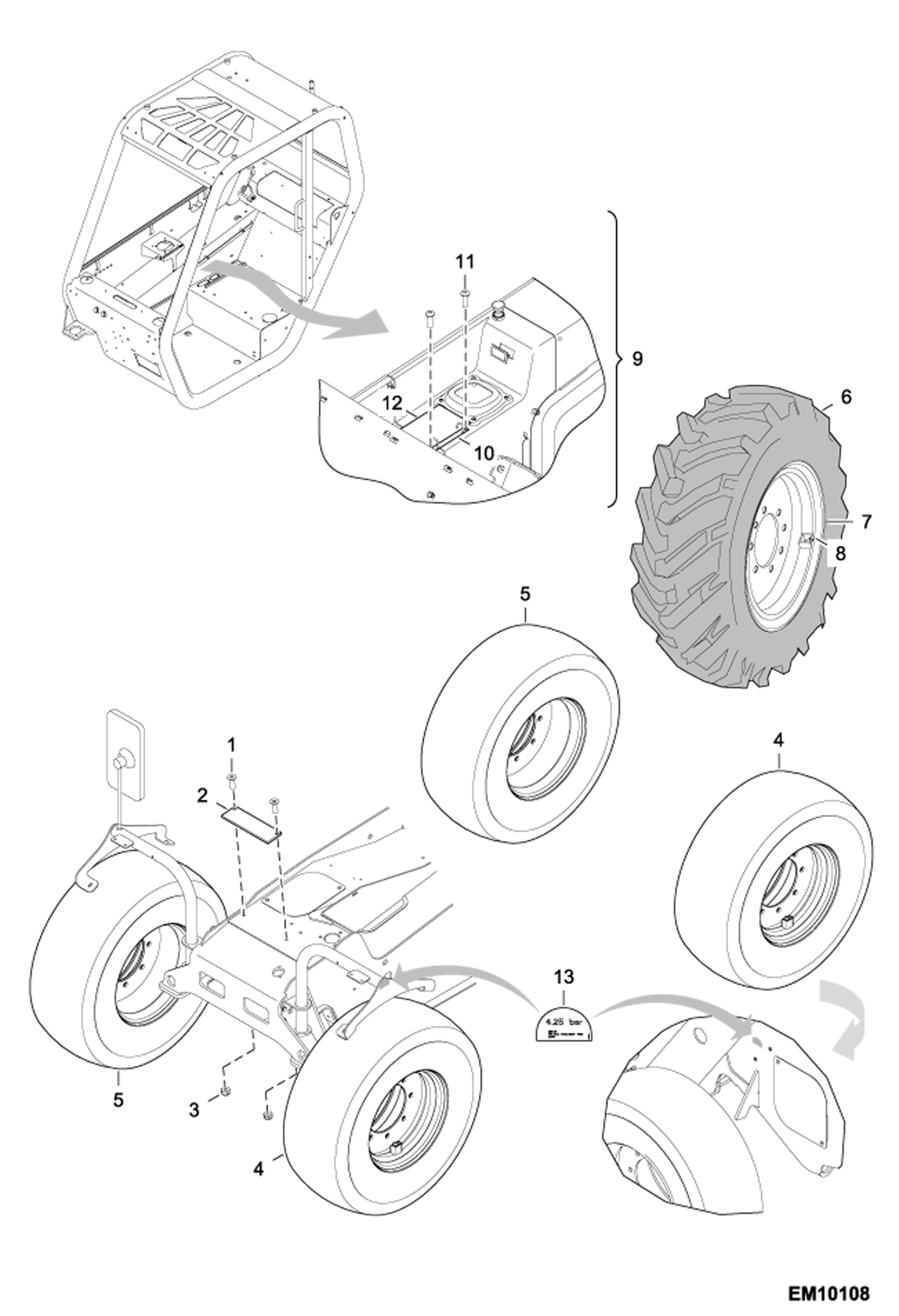 Схема запчастей Bobcat T2250 - WHEELS (14 X 17.5) (Continental) ACCESSORIES & OPTIONS