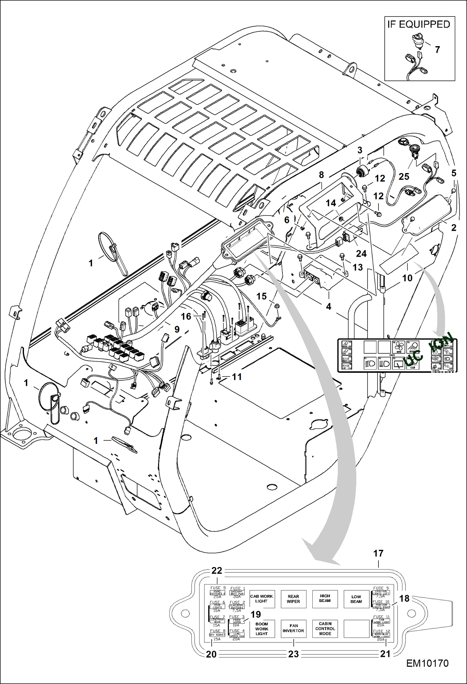Схема запчастей Bobcat T40140 - CAB ELECTRICAL CIRCUITRY (Lower Harness) ELECTRICAL SYSTEM