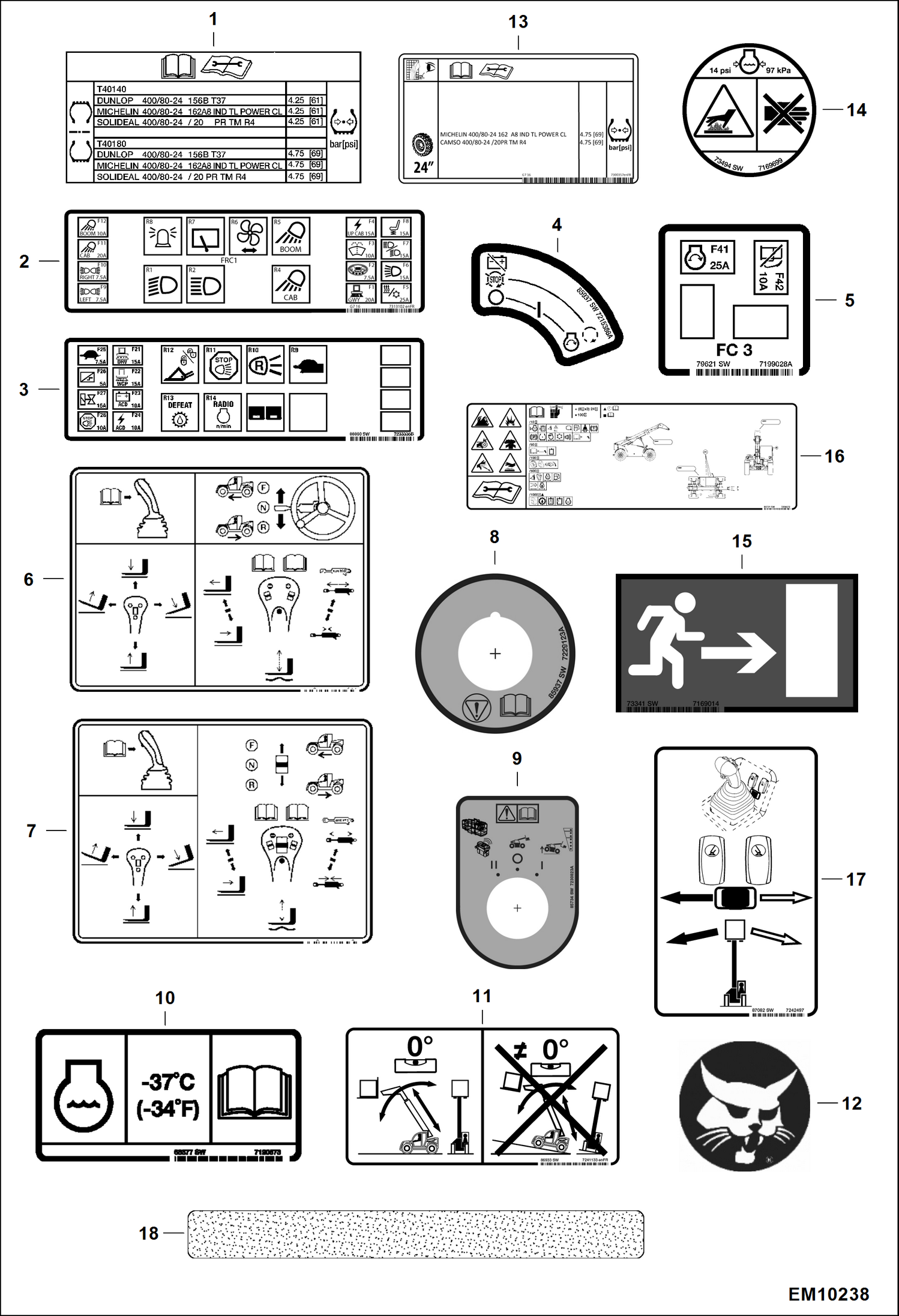 Схема запчастей Bobcat T40140 - DECALS (Inside) ACCESSORIES & OPTIONS