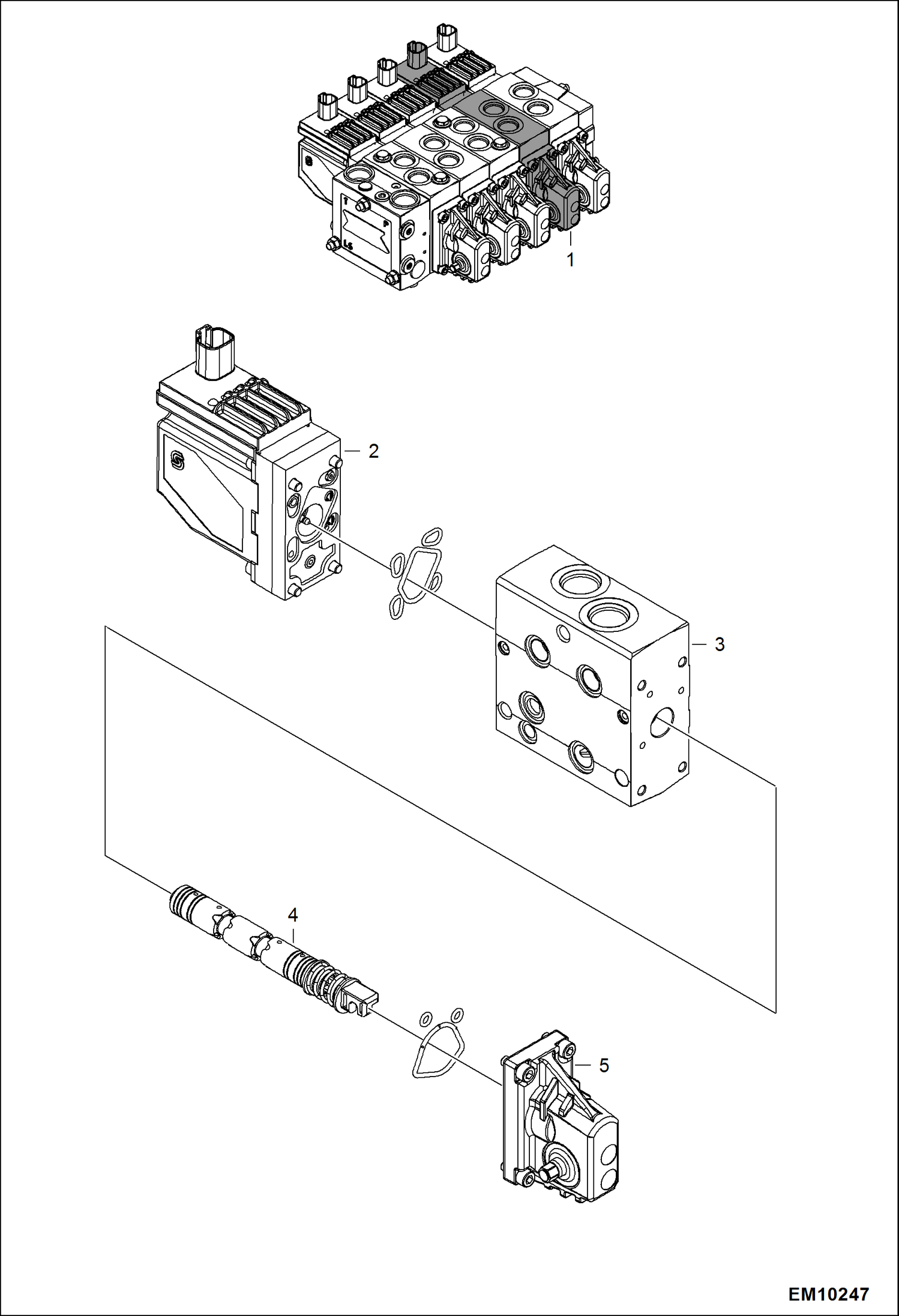 Схема запчастей Bobcat T40140 - CONTROL VALVE (Auxiliary Section) HYDRAULIC SYSTEM