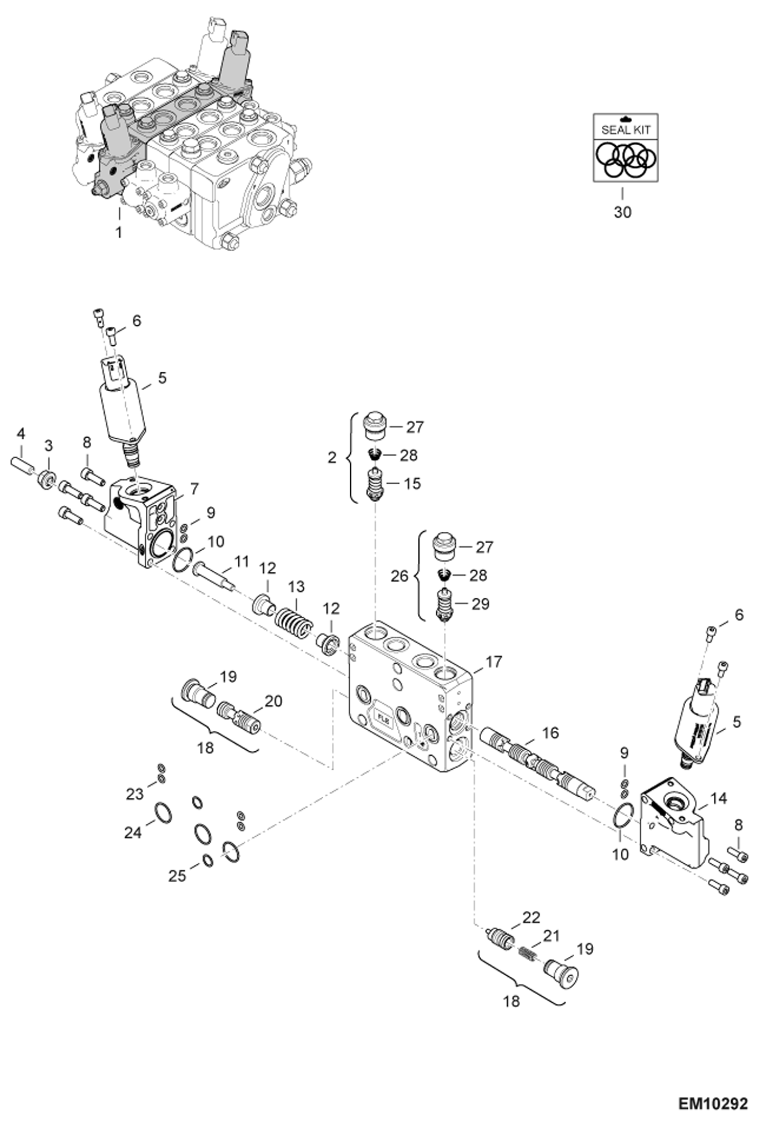 Схема запчастей Bobcat T2250 - CONTROL VALVE SECTION (Telescopic) S/N AC1915365 & Above HYDRAULIC SYSTEM