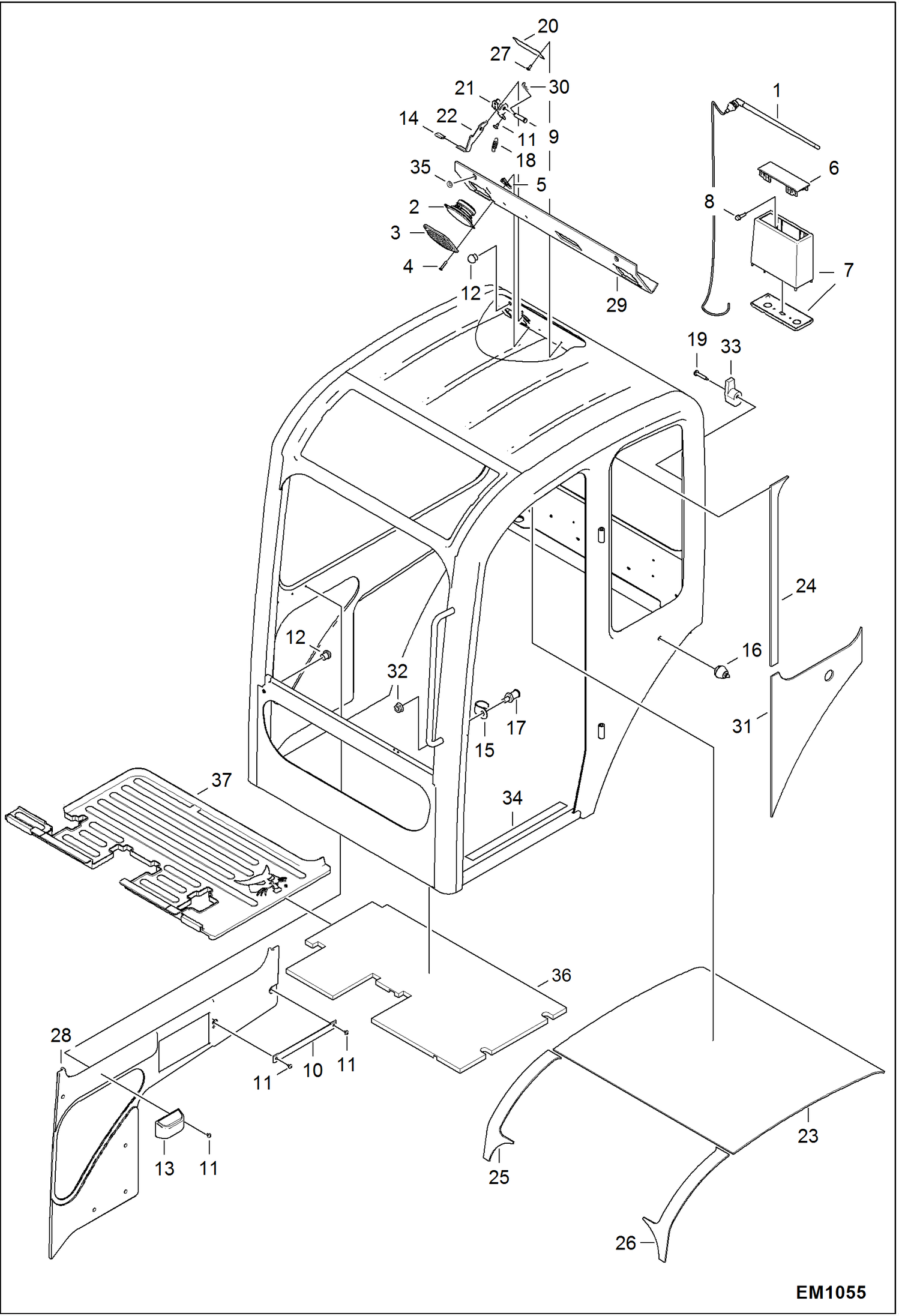 Схема запчастей Bobcat 319 - OPERATOR CAB (Interior) MAIN FRAME