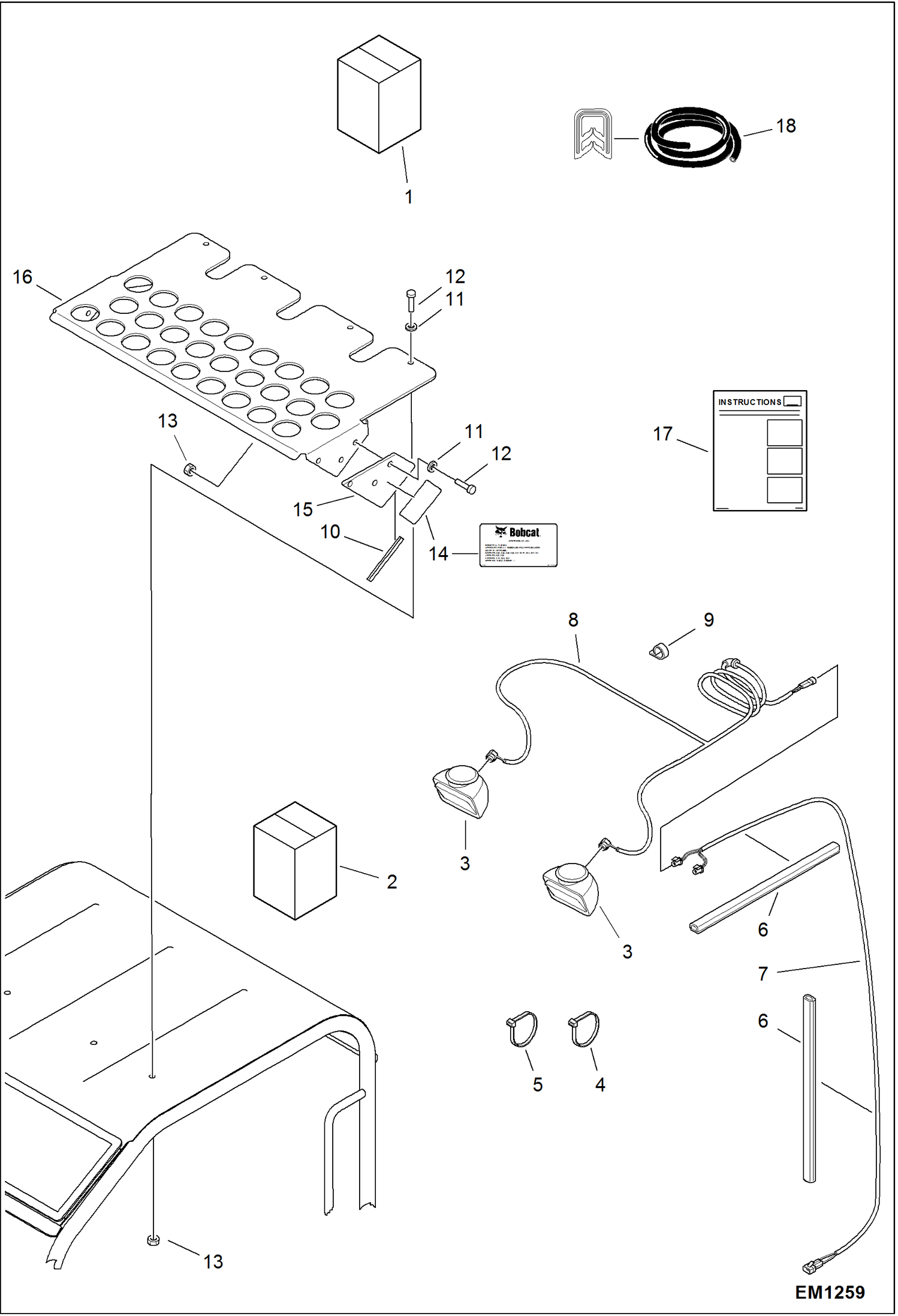 Схема запчастей Bobcat 319 - TOP GUARD LIGHT KIT ACCESSORIES & OPTIONS