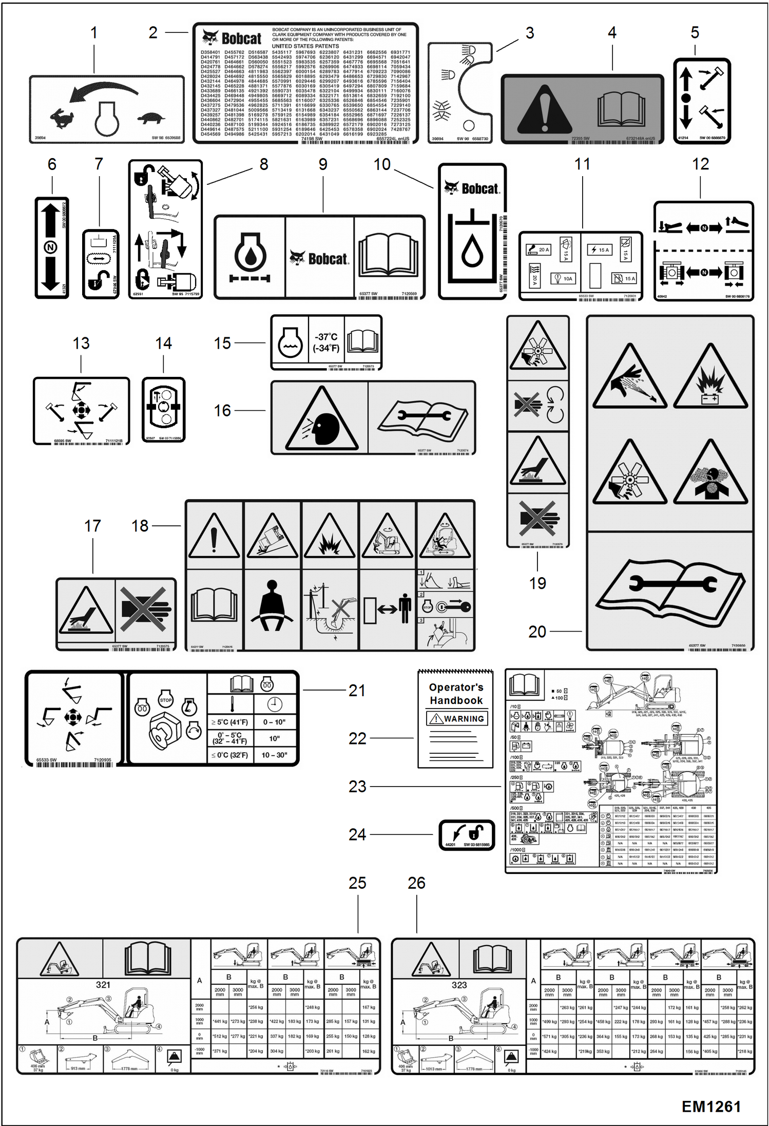 Схема запчастей Bobcat 321 - DECALS (Inside) ACCESSORIES & OPTIONS