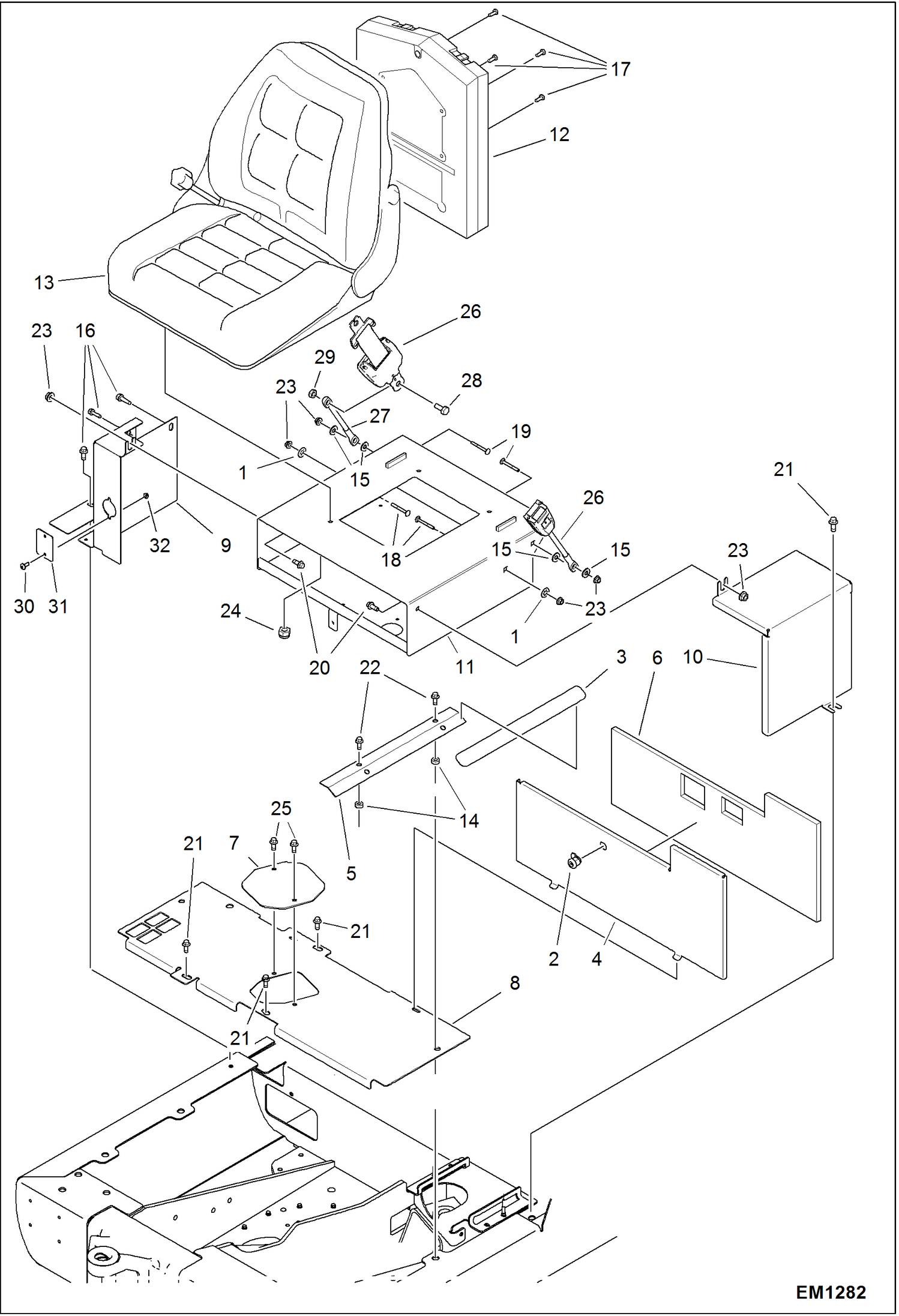 Схема запчастей Bobcat 321 - OPERATOR SEAT INSTALLATION (W/seat #7180305) MAIN FRAME