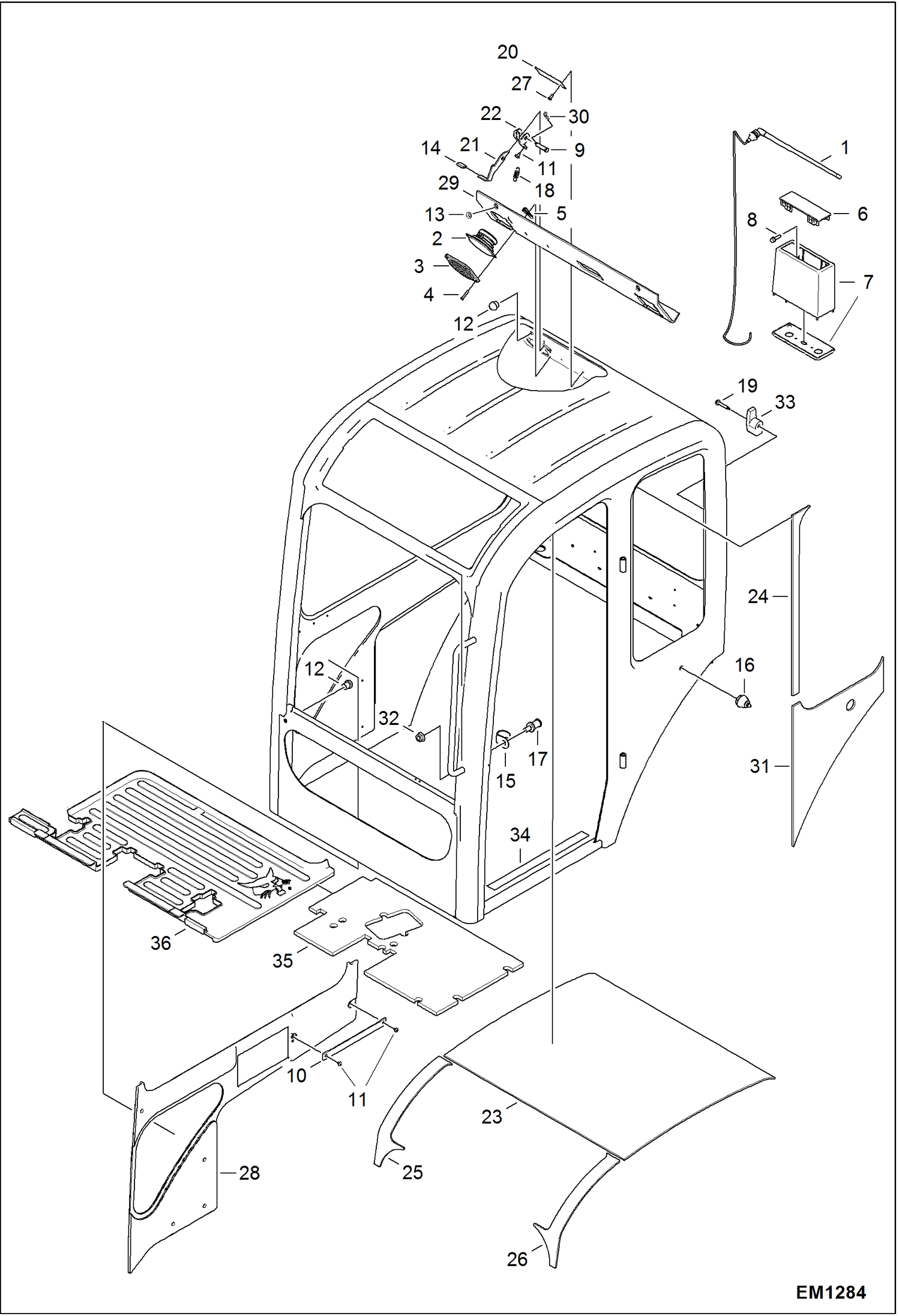 Схема запчастей Bobcat 321 - OPERATOR CAB (Interior) MAIN FRAME