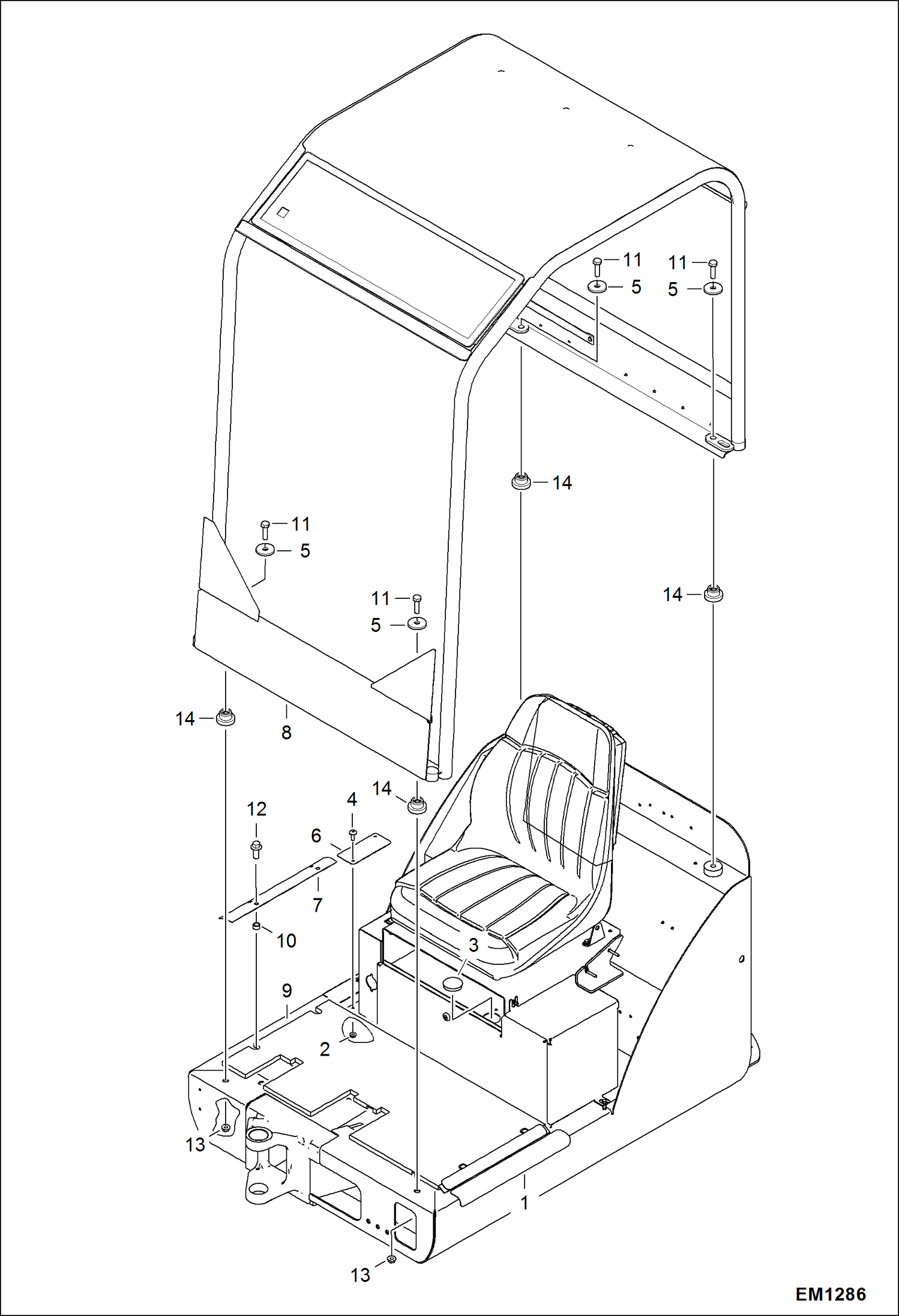 Схема запчастей Bobcat 321 - OPERATOR CANOPY (Installation) MAIN FRAME