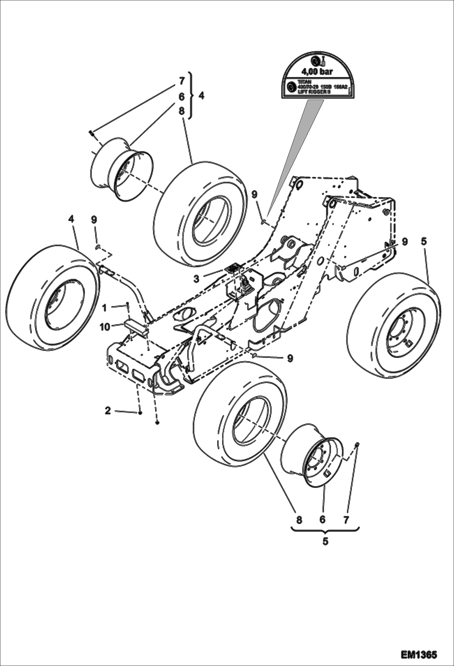 Схема запчастей Bobcat T2566 - WHEELS (Titan 400/70-20 150B) ACCESSORIES & OPTIONS