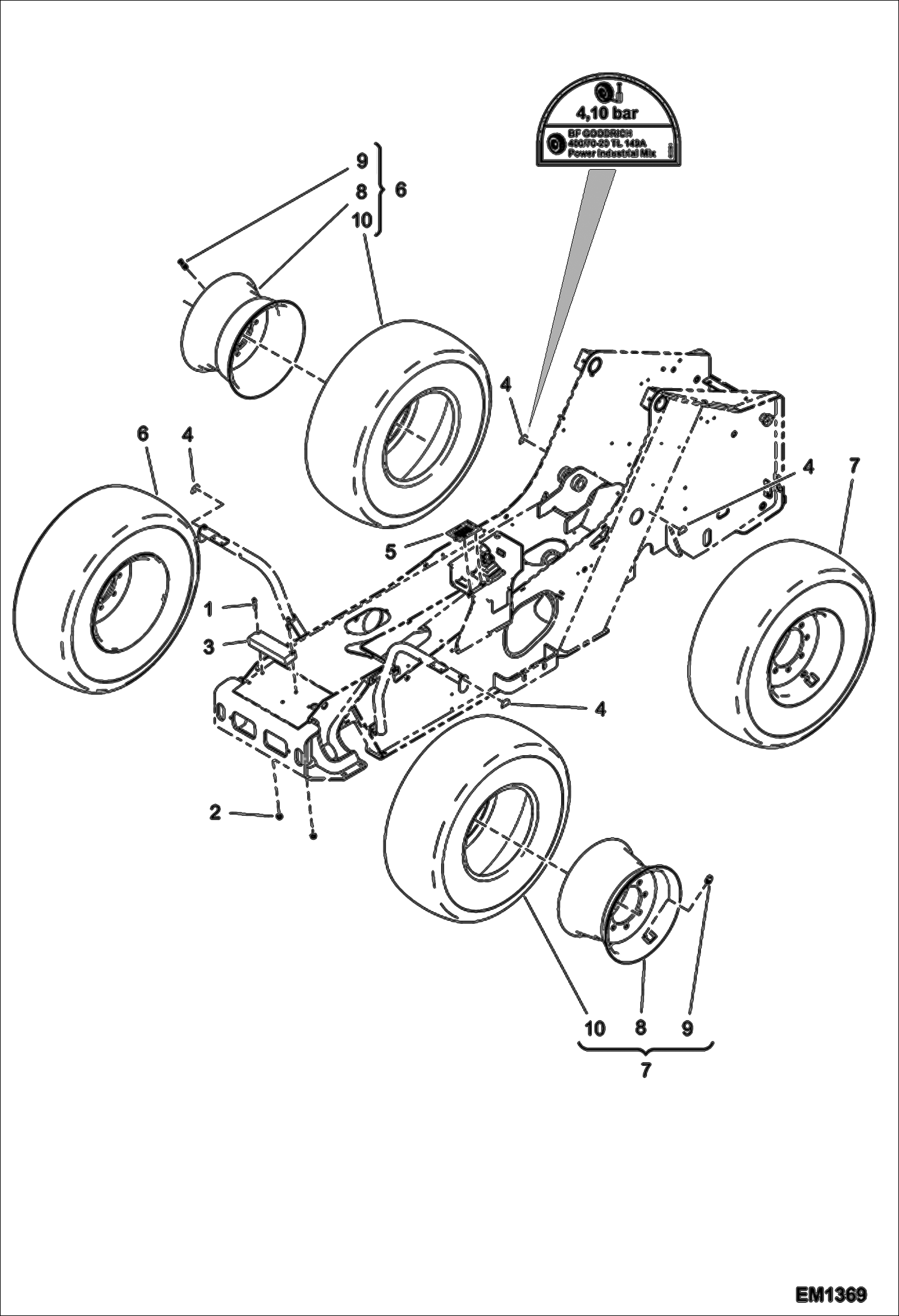 Схема запчастей Bobcat T2566 - WHEELS (Bf Goodrich 400/70-20) ACCESSORIES & OPTIONS