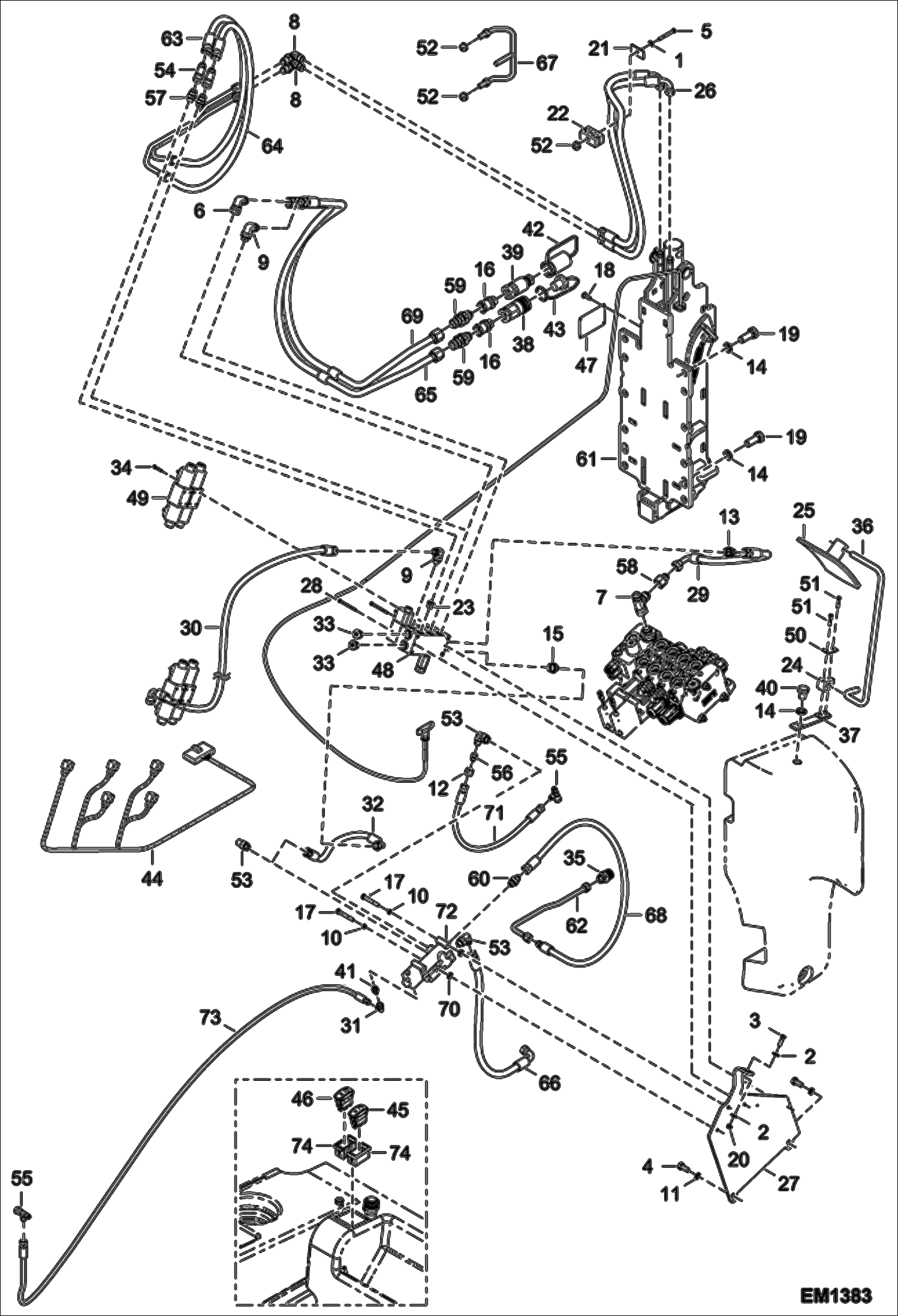Схема запчастей Bobcat T2566 - REAR HYDRAULIC HOOK, AUXILIARY HYDRAULICS & TRAILE (S/N A8FR11001 - 13003, A8G311001 - 13000) ACCESSORIES & OPTIONS
