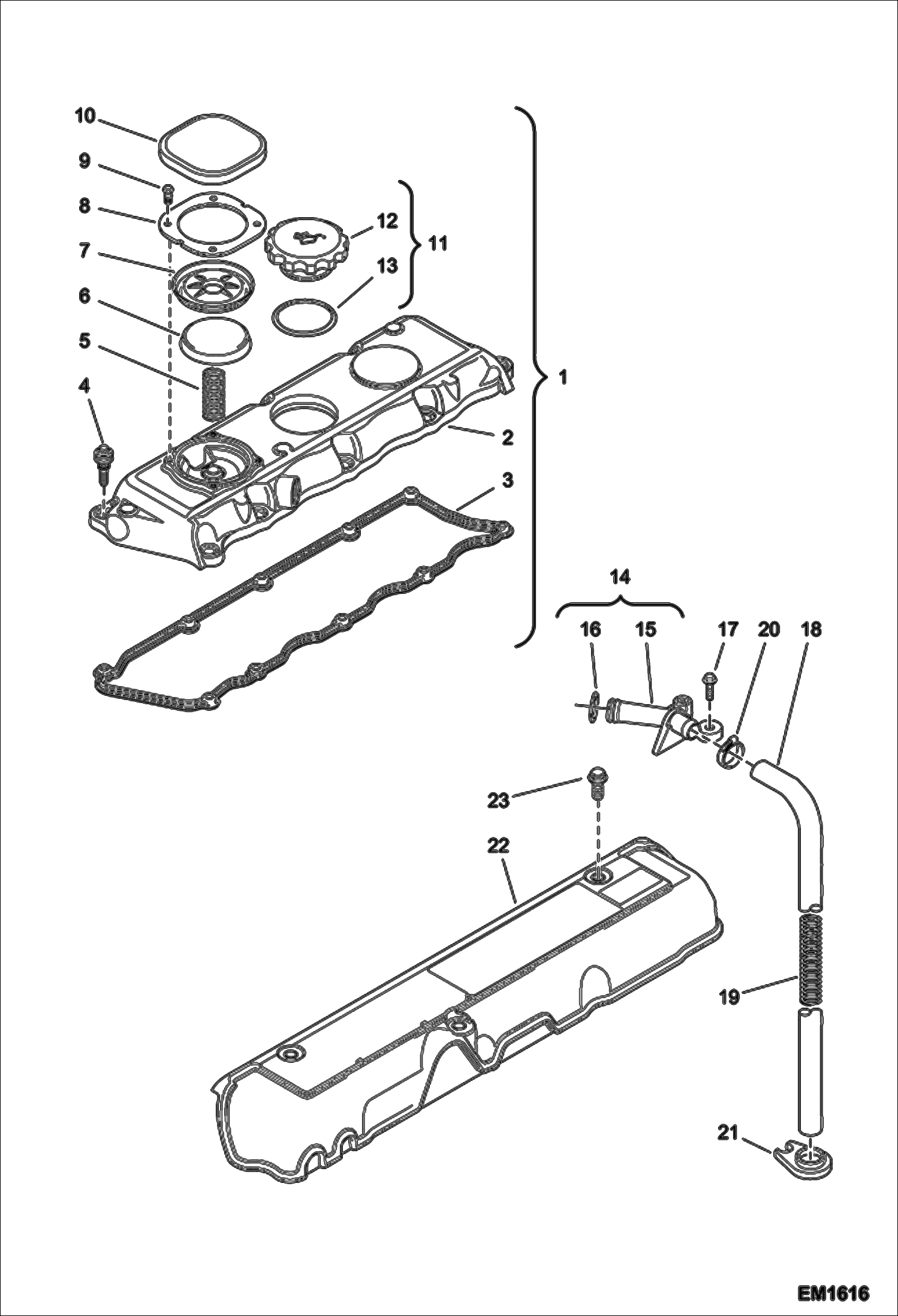 Схема запчастей Bobcat V518 - CYLINDER HEAD COVER POWER UNIT