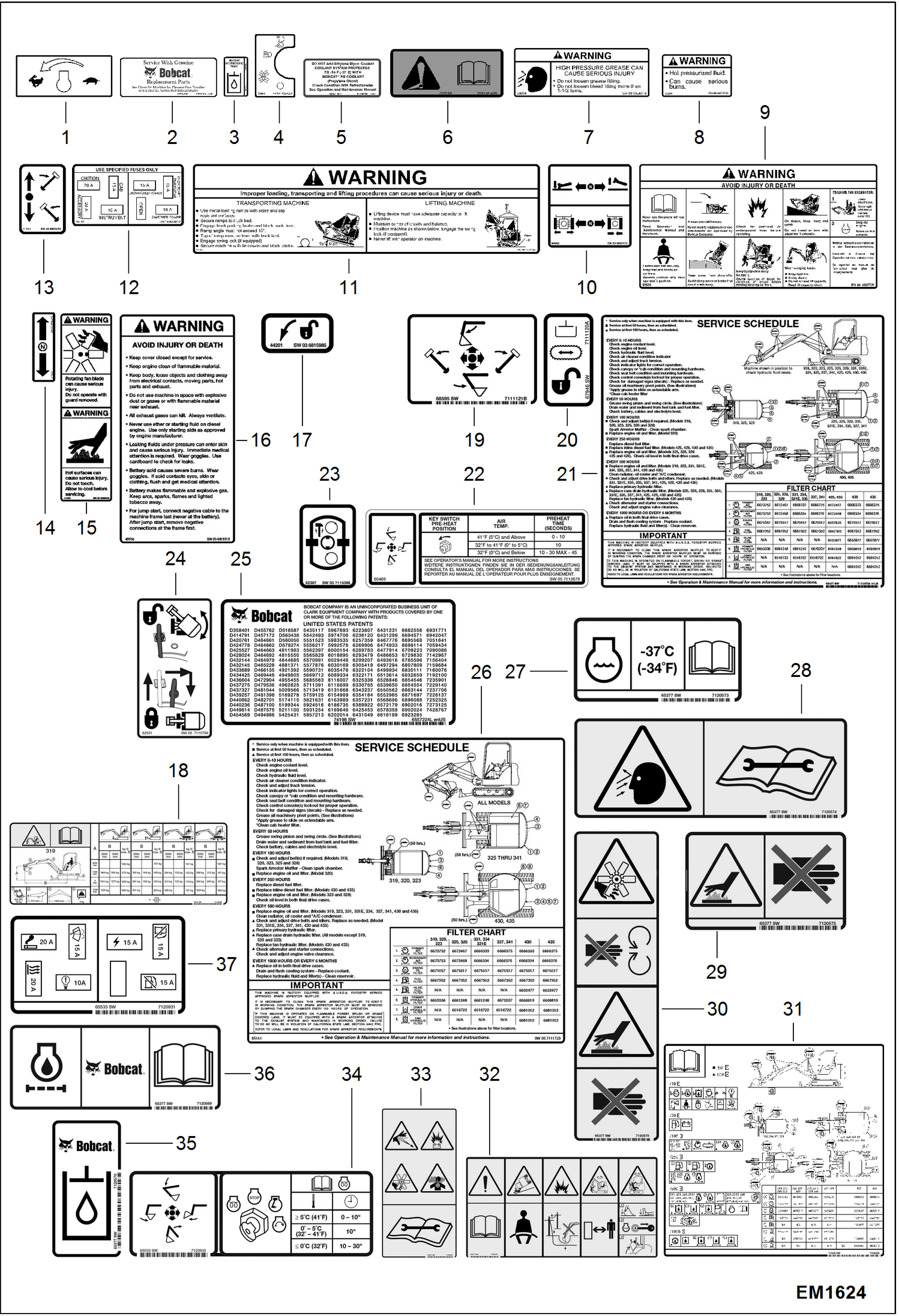Схема запчастей Bobcat 319 - DECALS (Inside) ACCESSORIES & OPTIONS