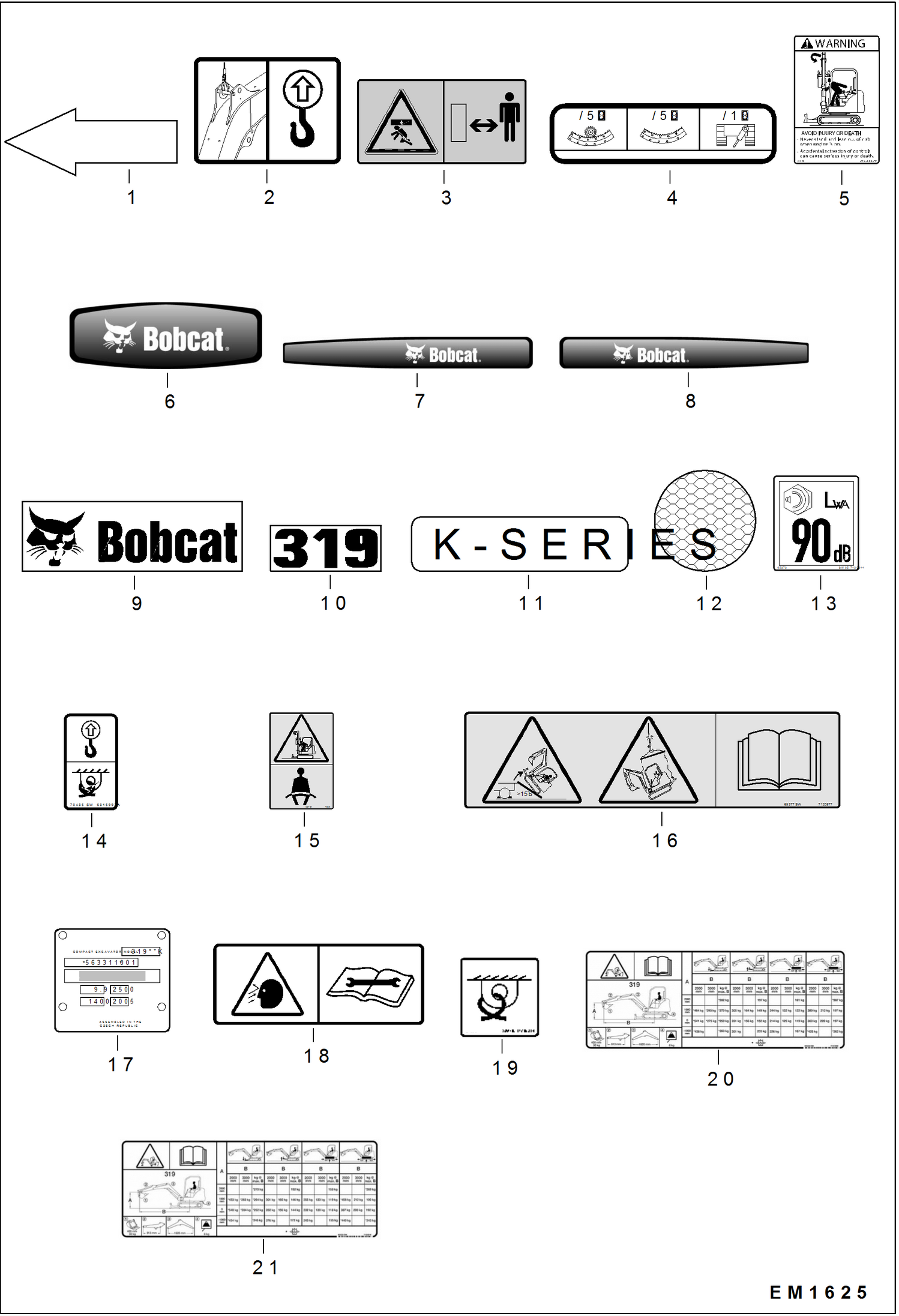Схема запчастей Bobcat 319 - DECALS (Outside) ACCESSORIES & OPTIONS