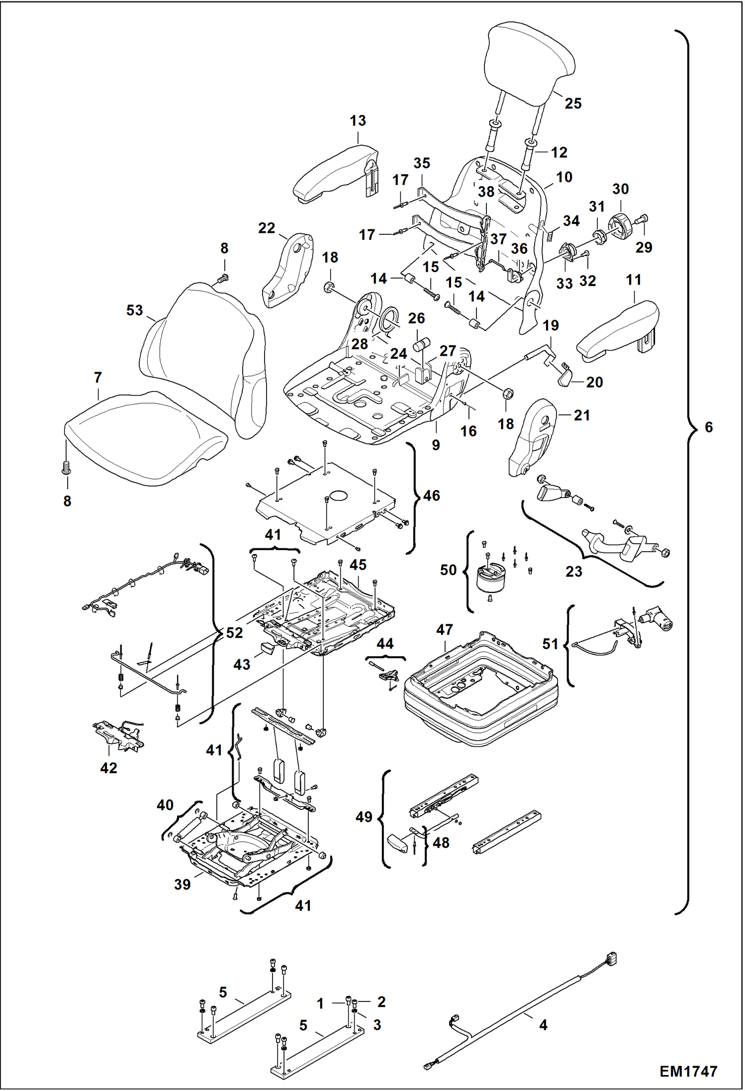 Схема запчастей Bobcat T2250 - AIR SUSPENDED SEAT ACCESSORIES & OPTIONS