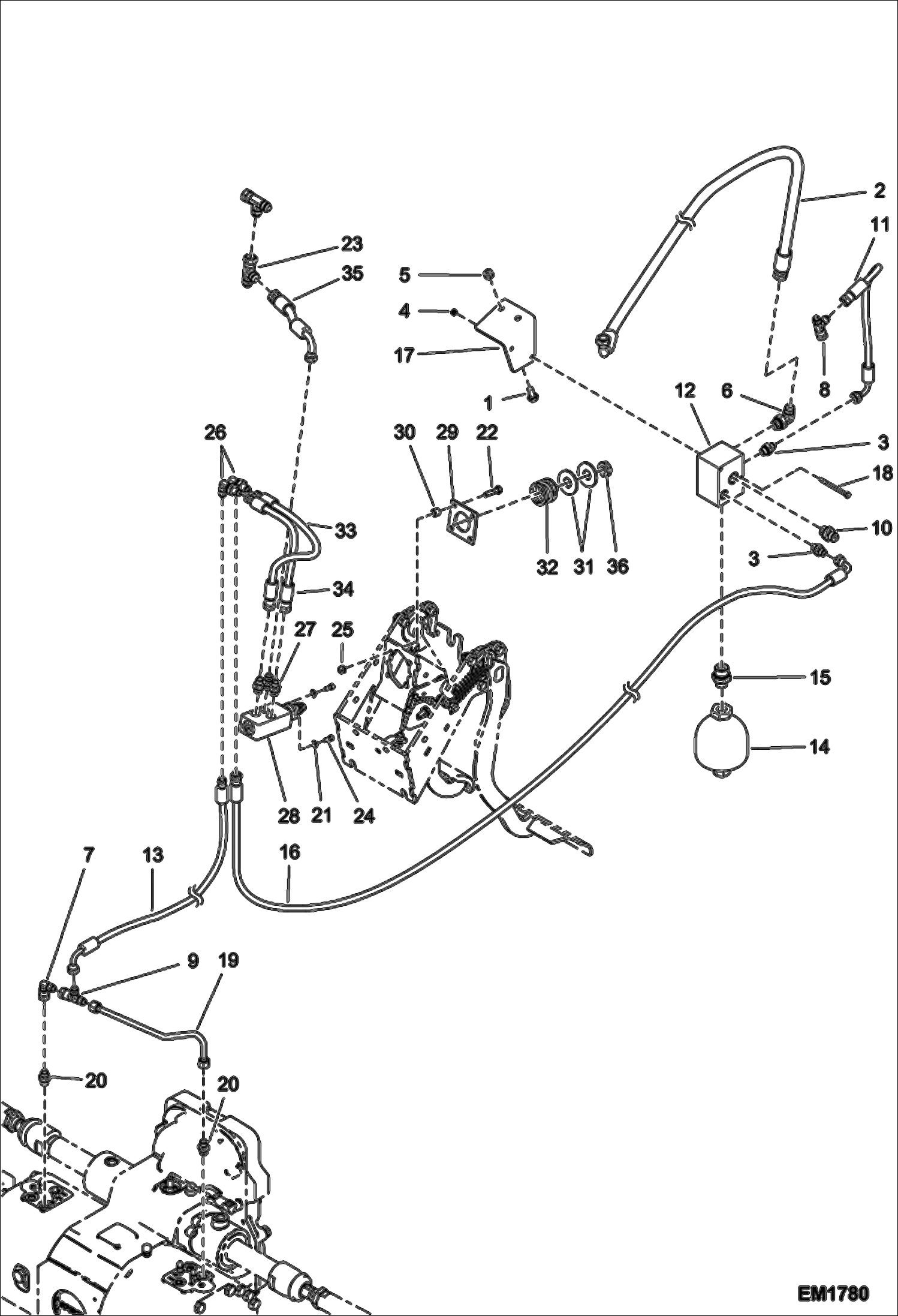 Схема запчастей Bobcat T2566 - SERVICE BRAKE HYDRAULIC INSTALLATION (W/Accumulator) ACCESSORIES & OPTIONS