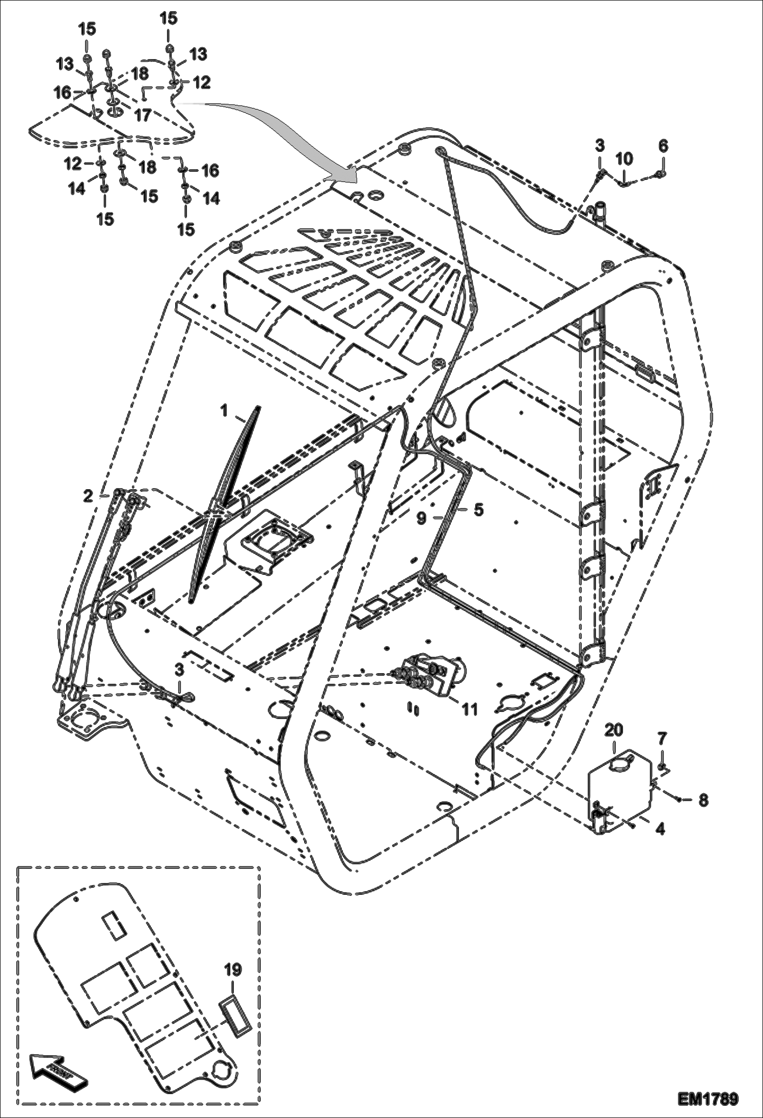 Схема запчастей Bobcat T3571L - WIPER INSTALLATION MAIN FRAME