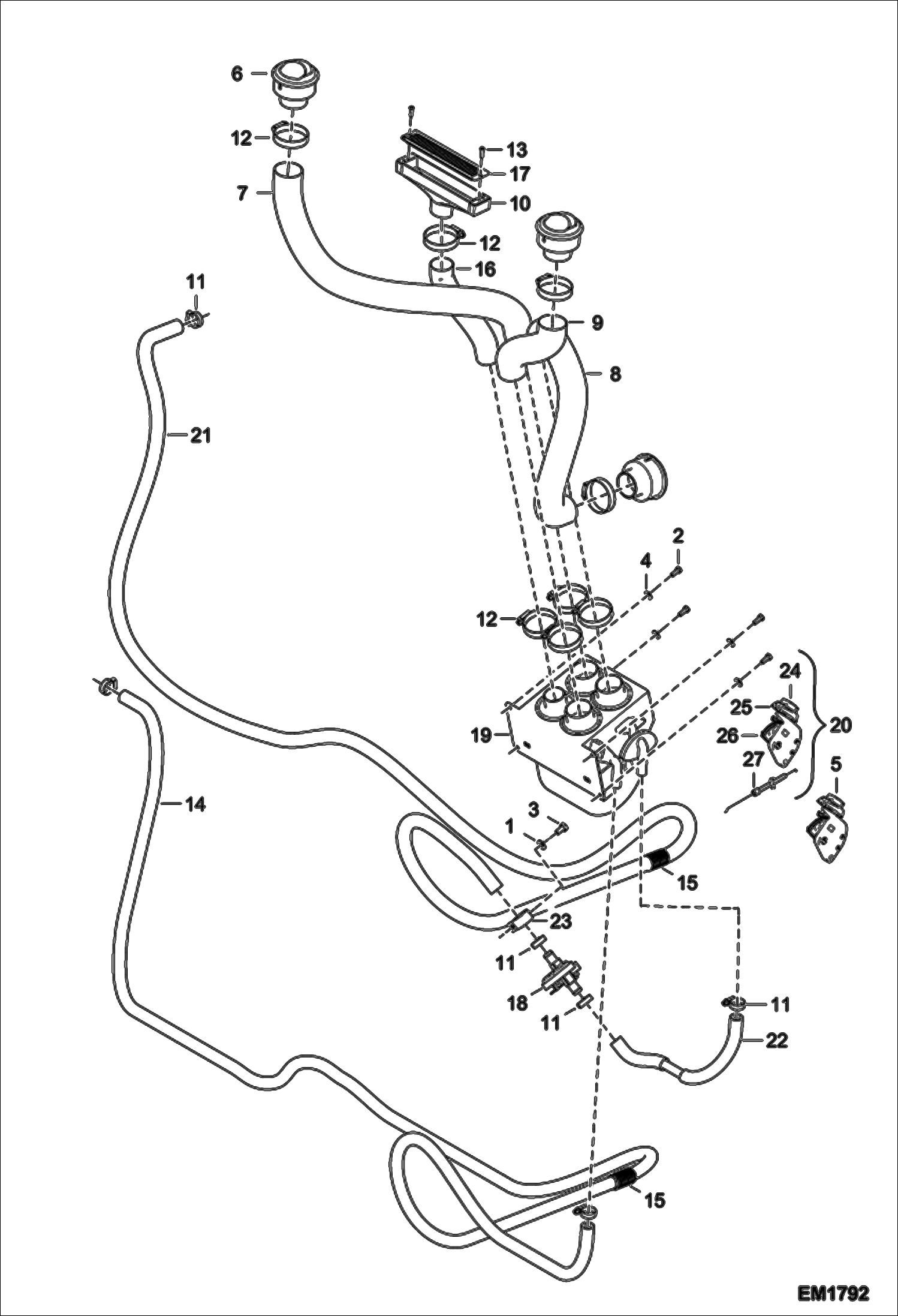 Схема запчастей Bobcat T3571L - HEATING/VENTILATION (S/N A8HF12433 - 12999, A8H612053 - 12999) MAIN FRAME