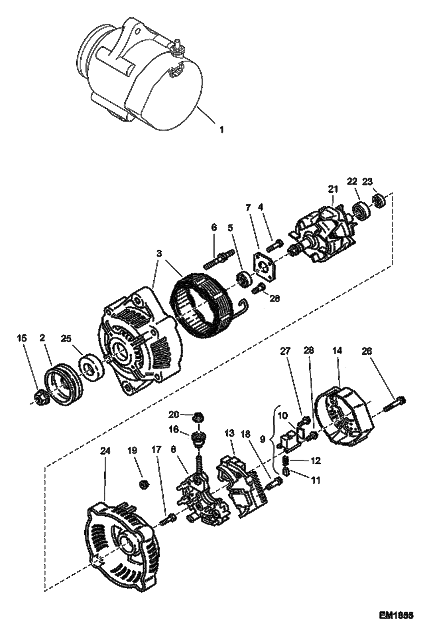 Схема запчастей Bobcat 418 - ALTERNATOR (Denso) ELECTRICAL SYSTEM