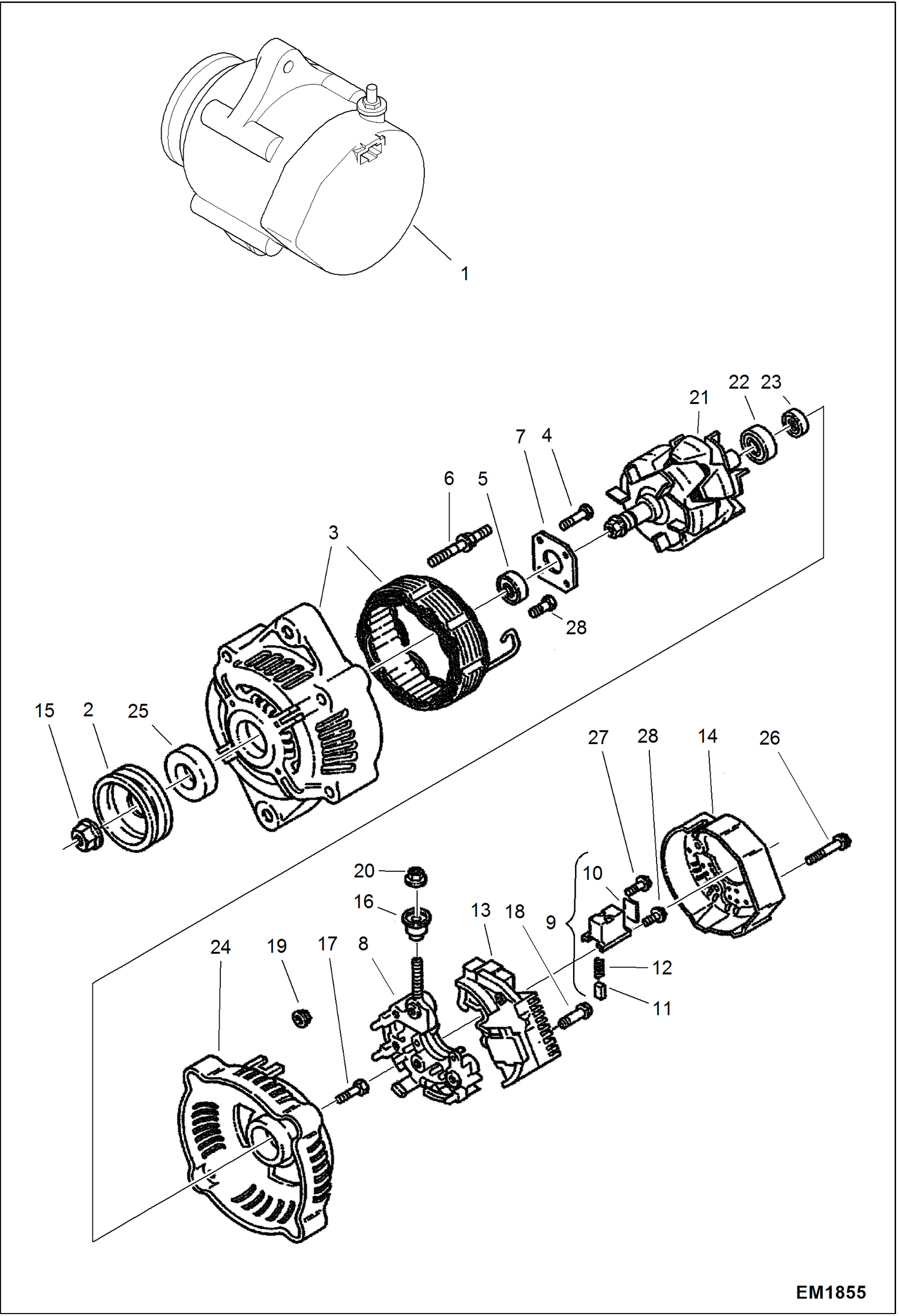 Схема запчастей Bobcat 319 - ALTERNATOR (Denso) ELECTRICAL SYSTEM