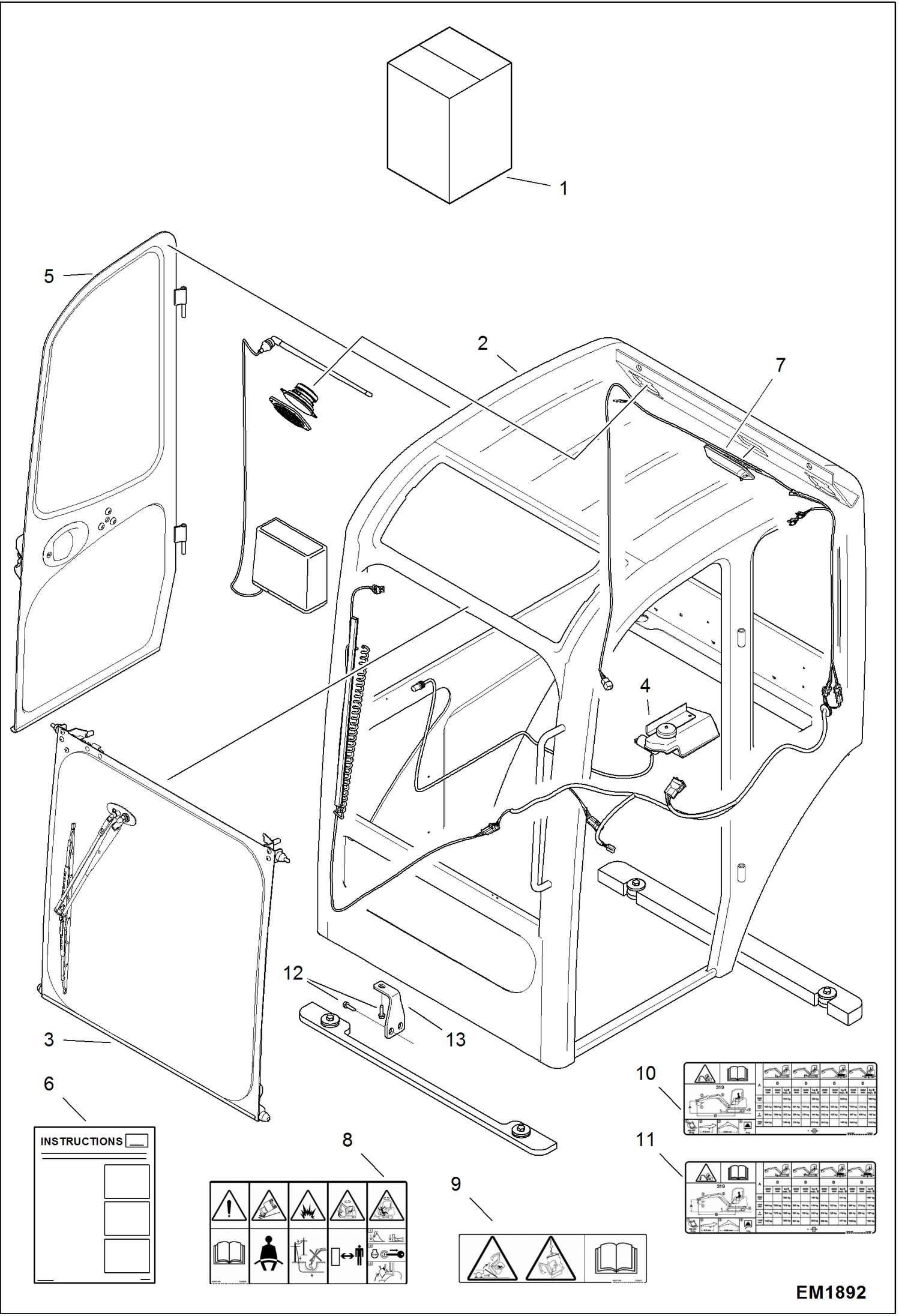 Схема запчастей Bobcat 319 - CAB KIT ACCESSORIES & OPTIONS