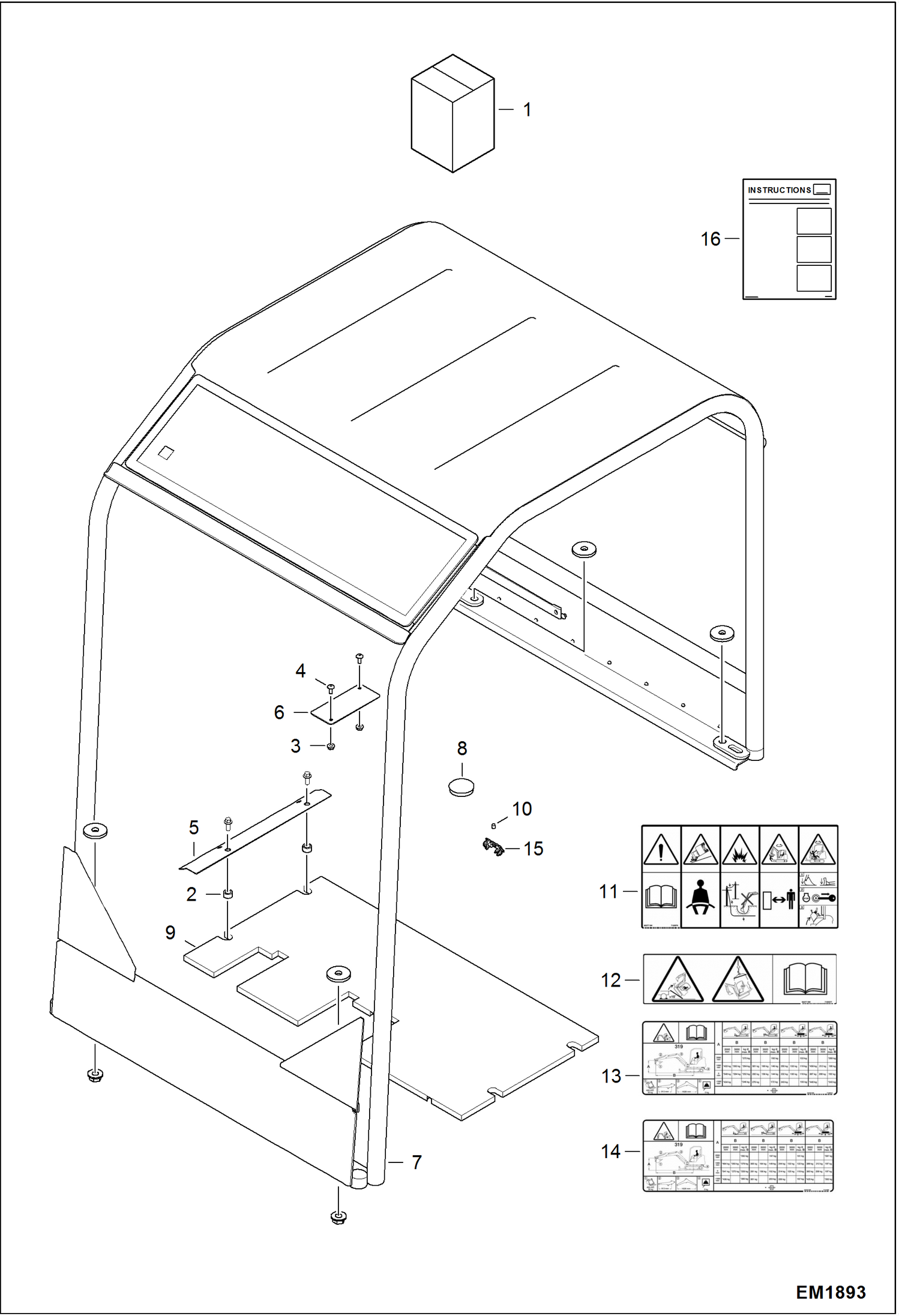 Схема запчастей Bobcat 319 - CANOPY KIT ACCESSORIES & OPTIONS