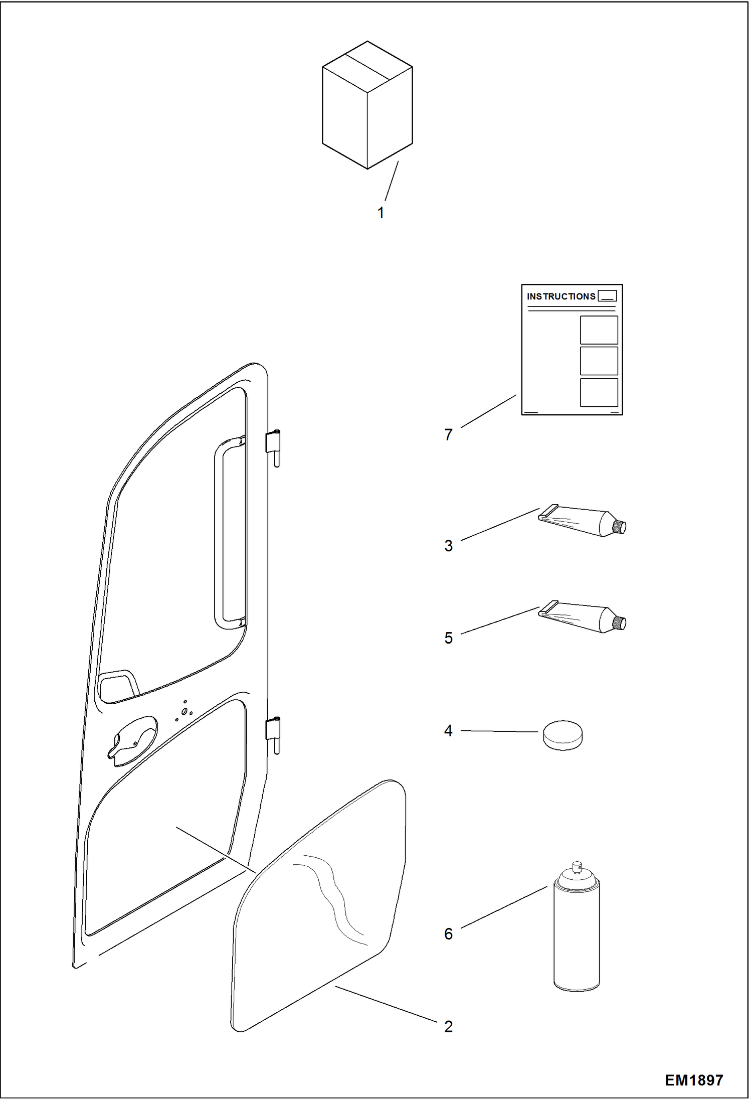 Схема запчастей Bobcat 319 - DOOR WINDOW KIT (Lower Part) ACCESSORIES & OPTIONS