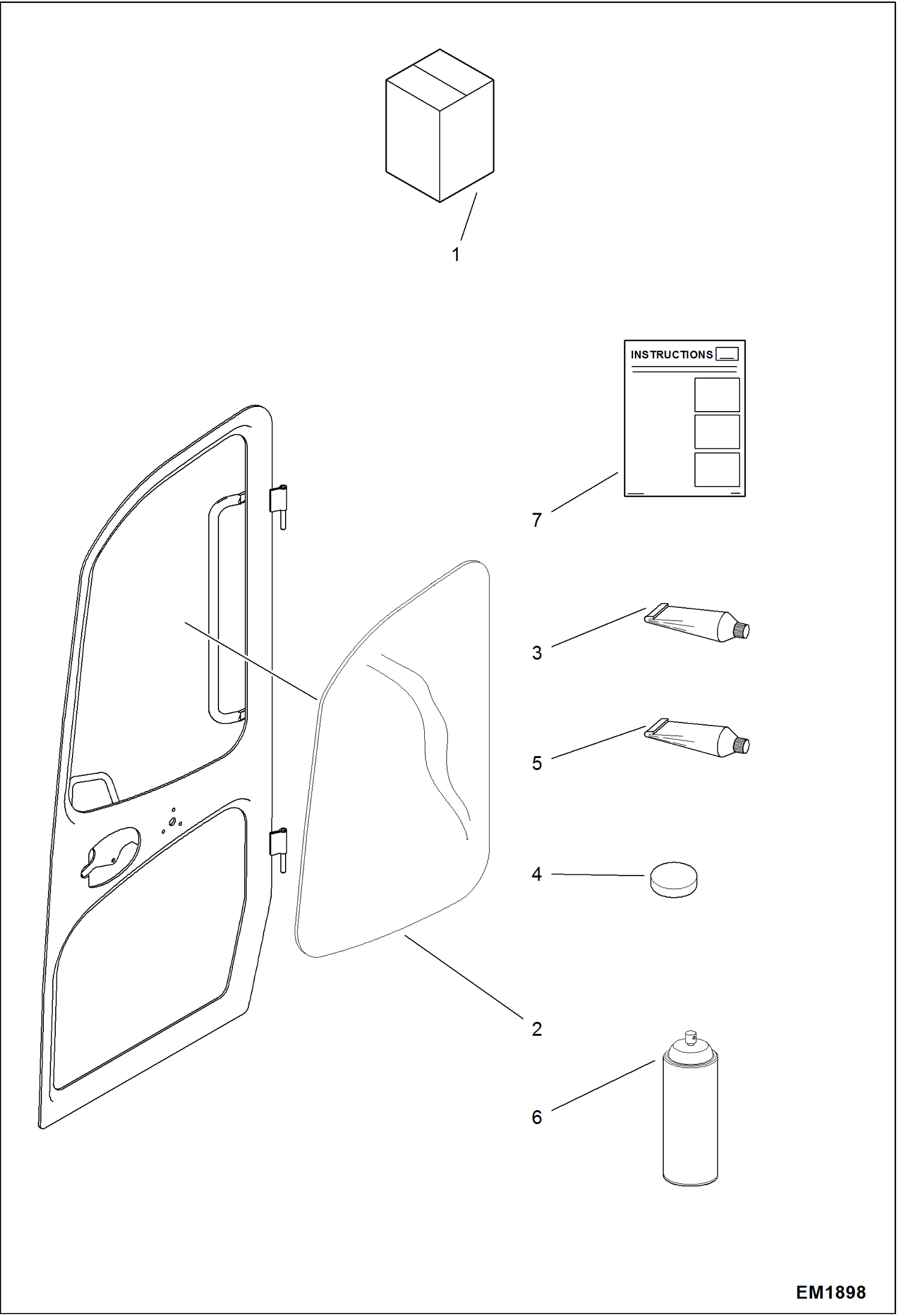 Схема запчастей Bobcat 319 - DOOR WINDOW KIT (Upper Part) ACCESSORIES & OPTIONS