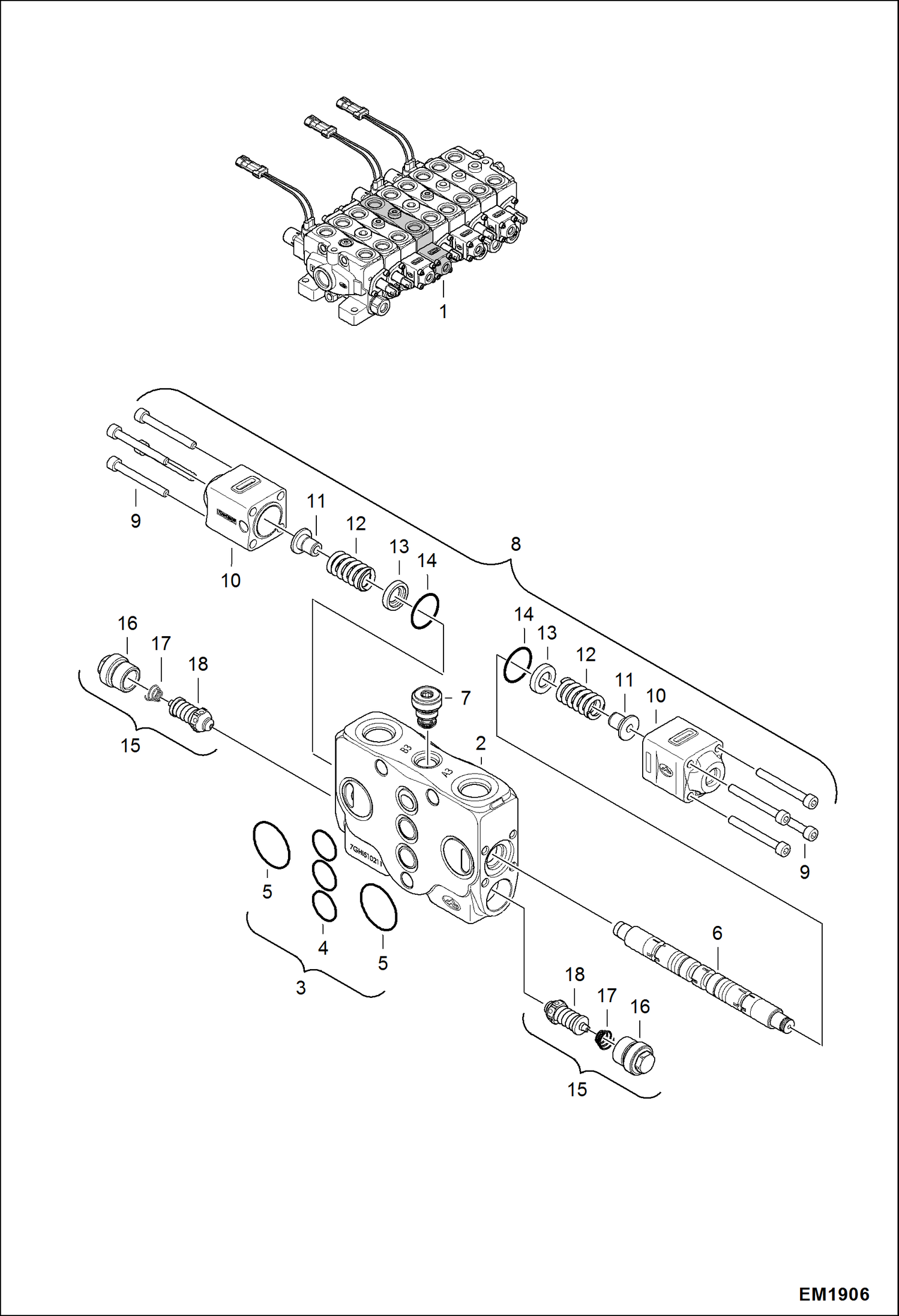 Схема запчастей Bobcat 321 - VALVE SECTION (Arm) HYDRAULIC SYSTEM