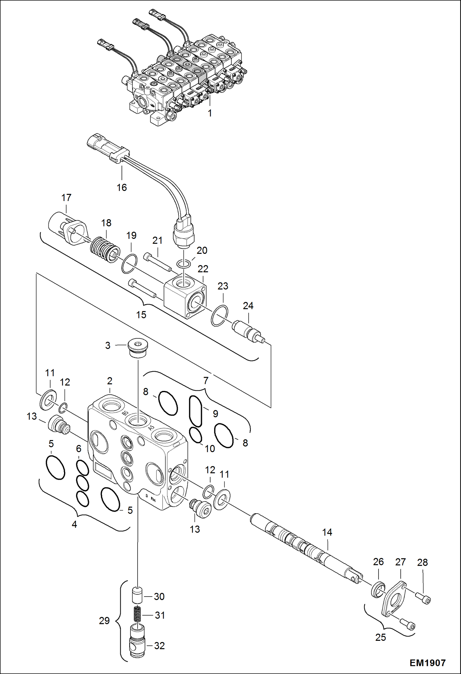 Схема запчастей Bobcat 321 - VALVE SECTION (Auxiliary) HYDRAULIC SYSTEM