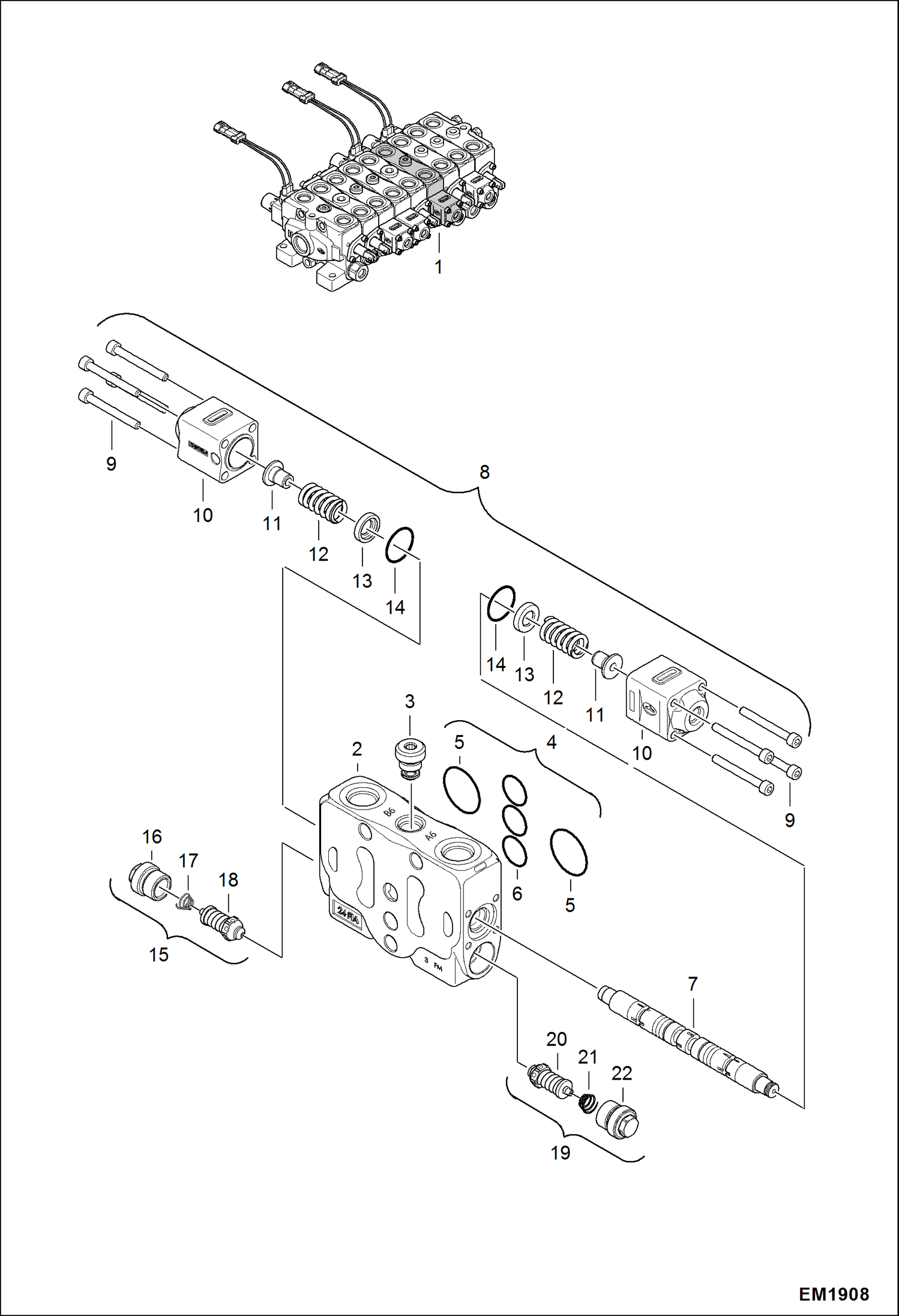 Схема запчастей Bobcat 321 - VALVE SECTION (Boom) HYDRAULIC SYSTEM